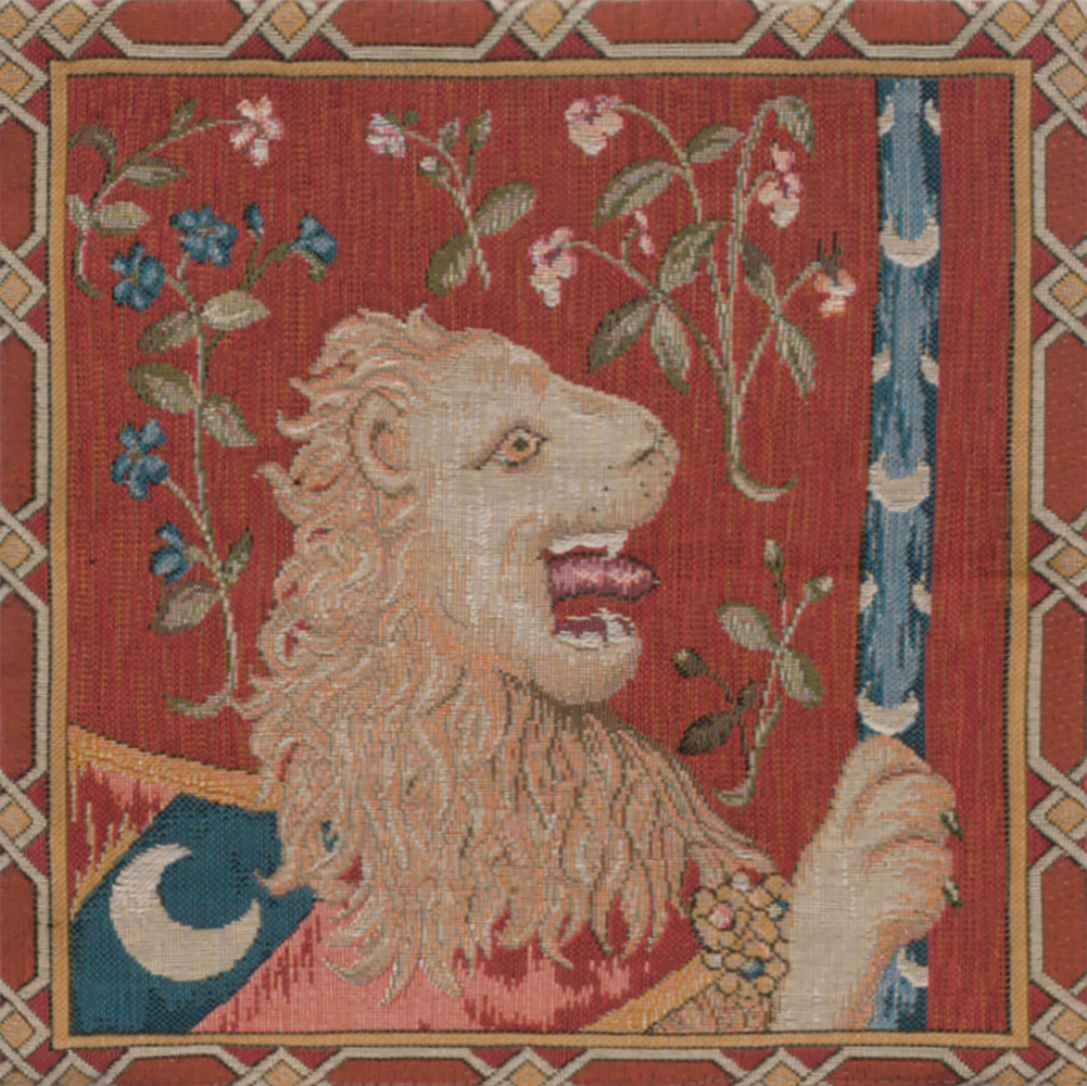 Medieval The Lion Tapestry Pillow Cover 14x14 Inch Cotton Jacquard Woven Cushion Cover