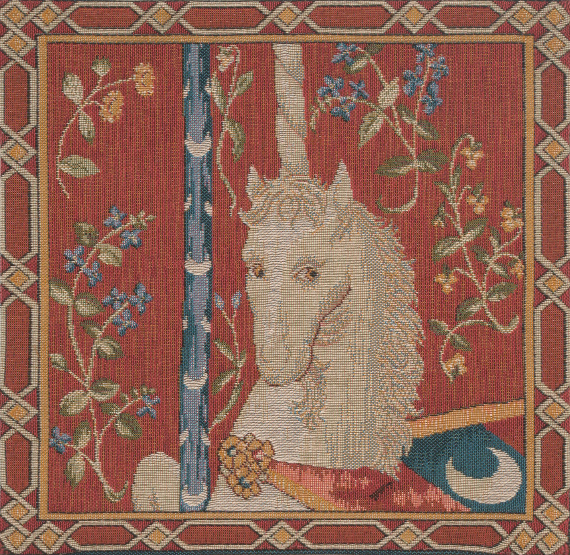 Medieval The Unicorn Tapestry Pillow Cover 14x14 Inch Cotton Jacquard Woven Cushion Cover