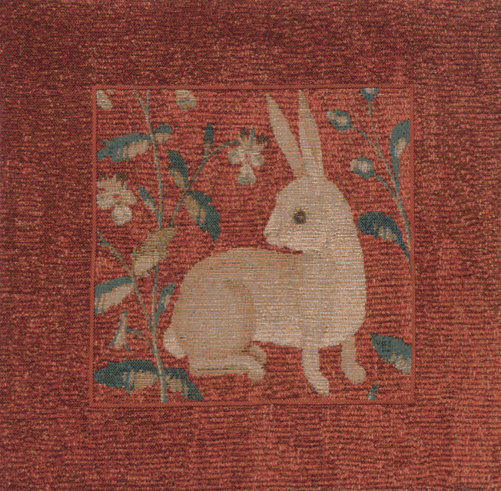 Medieval Sitting Rabbit in Red Tapestry Pillow Cover 14x14 Inch Cotton Jacquard Woven Cushion Cover
