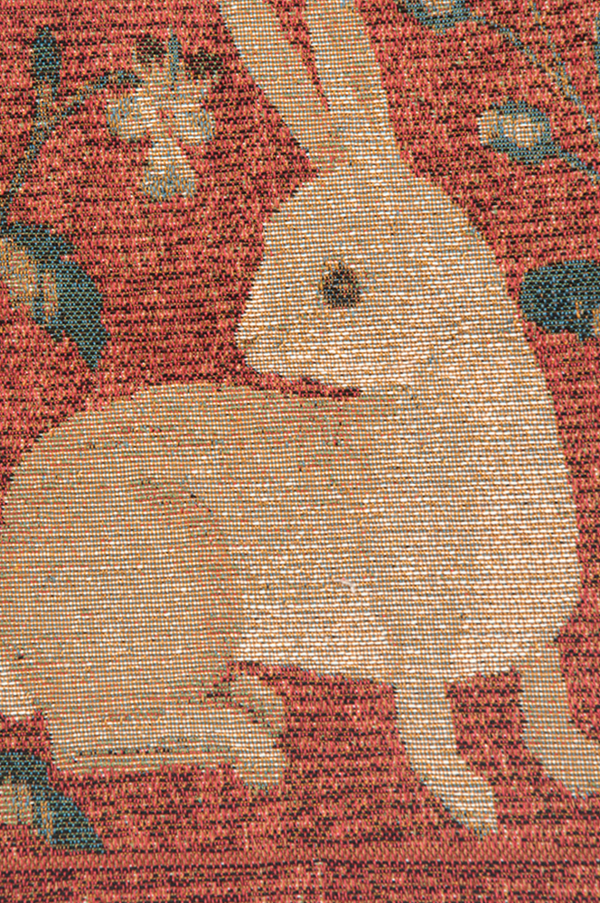 Medieval Sitting Rabbit in Red Tapestry Pillow Cover 14x14 Inch Cotton Jacquard Woven Cushion Cover