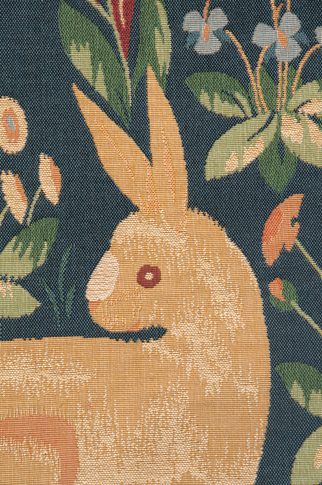 Medieval Rabbit in Blue Tapestry Pillow Cover 14x14 Inch Cotton Jacquard Woven Cushion Cover
