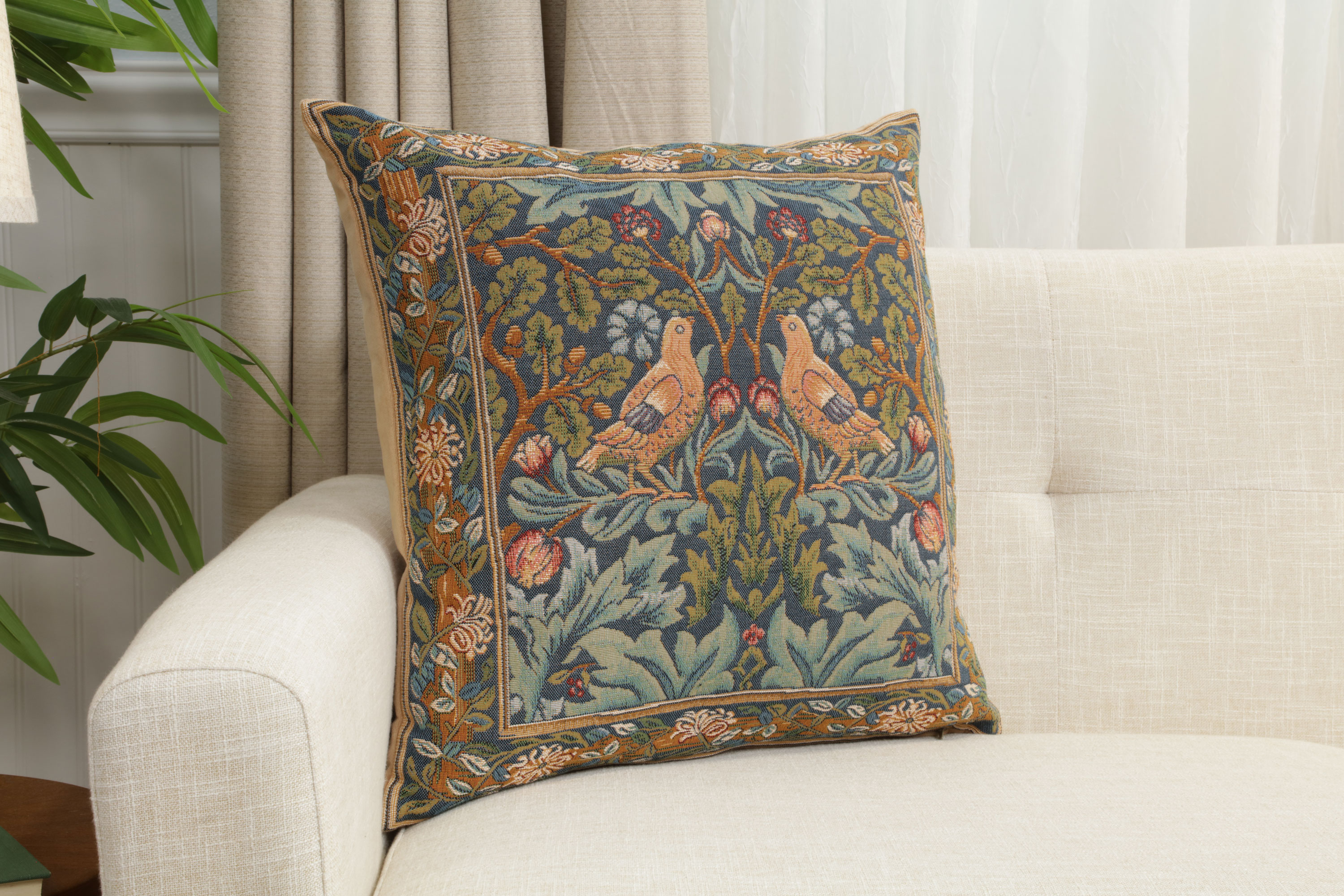 Brother Bird Left Medieval Tapestry Pillow Cover 19x19 inch European Cotton Jacquard Woven Cushion Cover