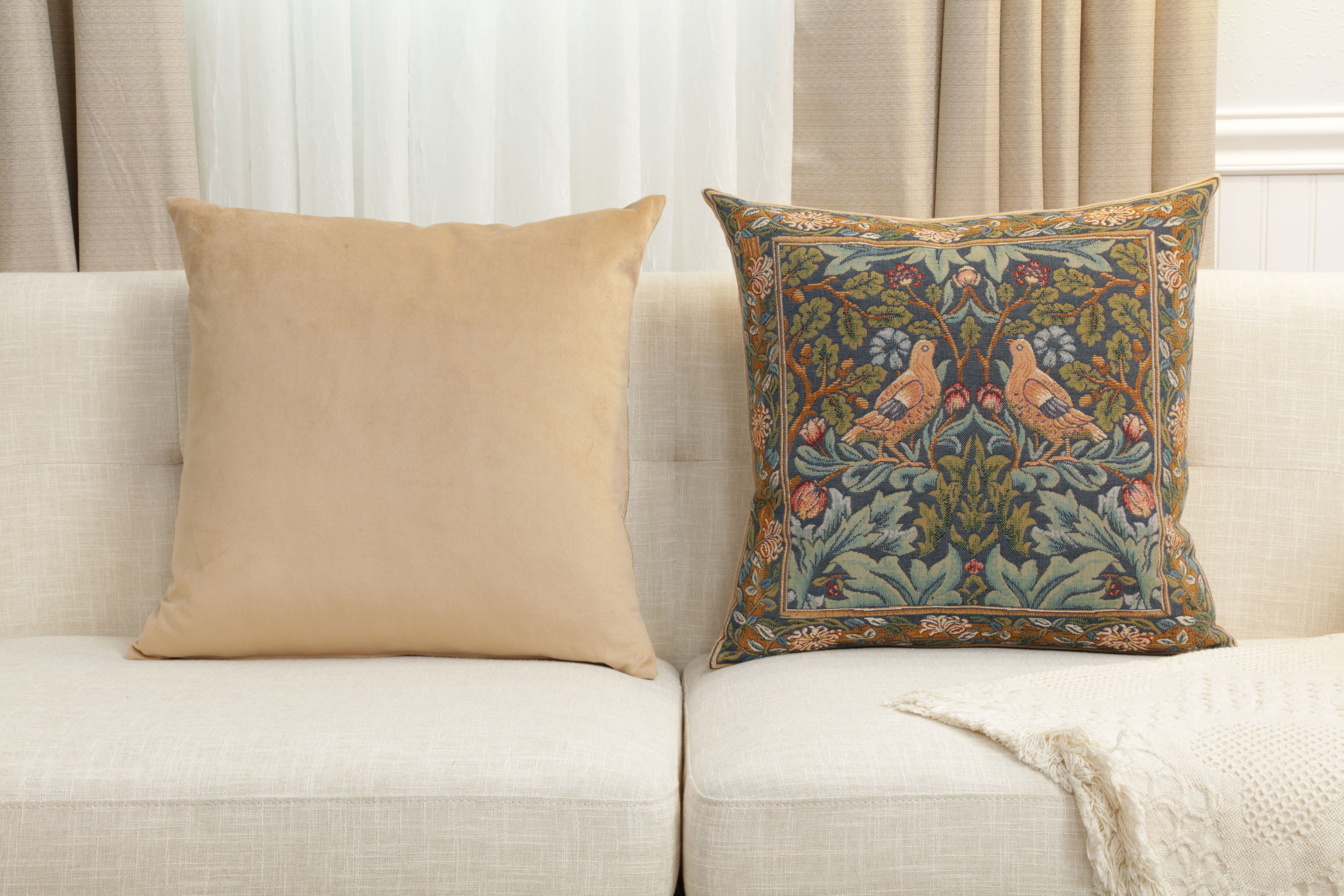 Brother Bird Left Medieval Tapestry Pillow Cover 19x19 inch European Cotton Jacquard Woven Cushion Cover