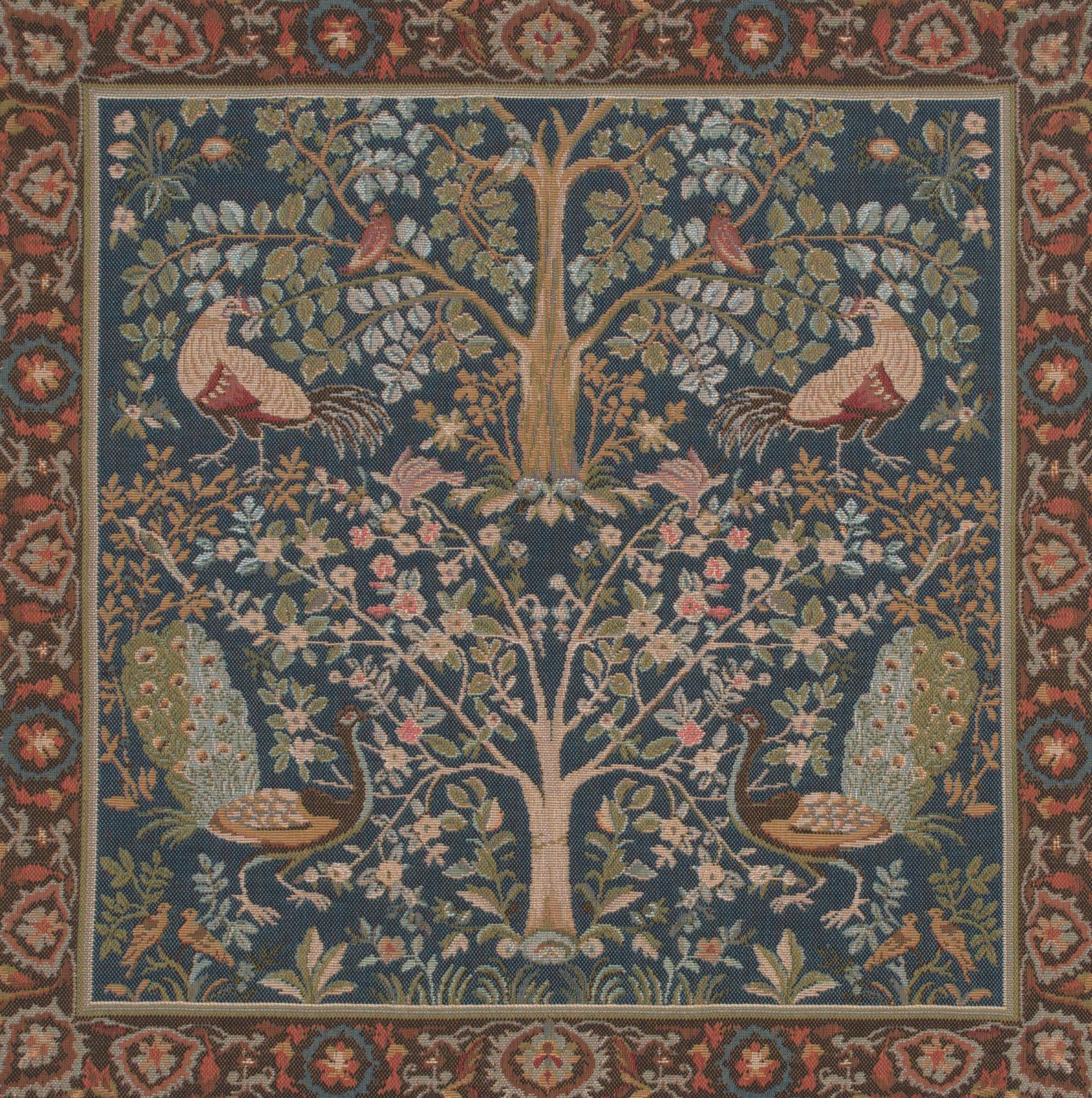 Blue Tree French Tapestry Pillow Cover 19x19 inch Cotton Jacquard Woven Cushion Cover