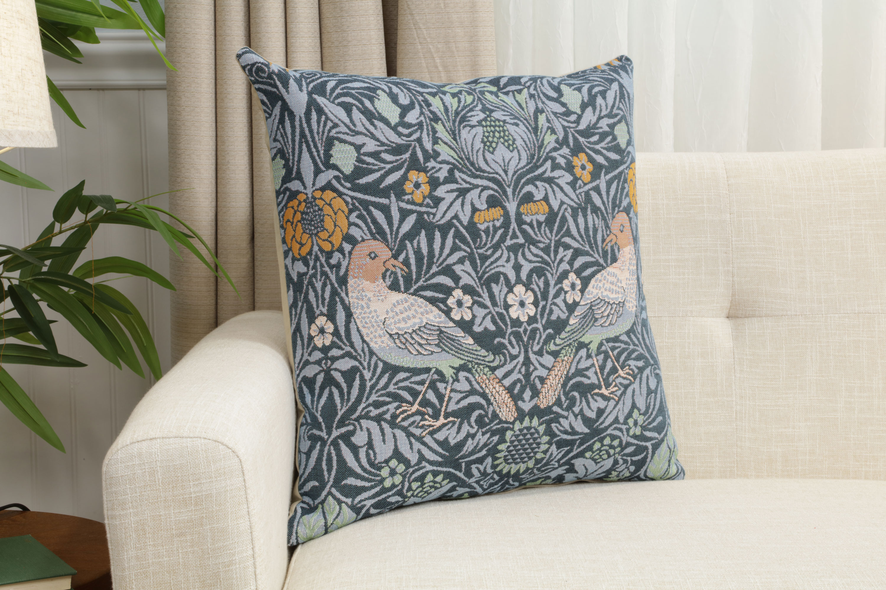 Bird Couple Medieval Tapestry Pillow Cover 19x19 inch European Cotton Jacquard Woven Cushion Cover