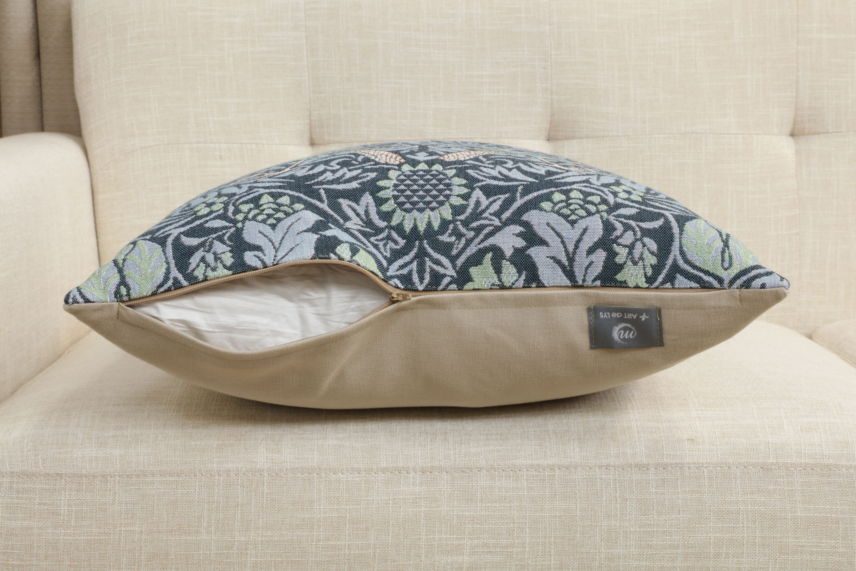 Bird Couple Medieval Tapestry Pillow Cover 19x19 inch European Cotton Jacquard Woven Cushion Cover