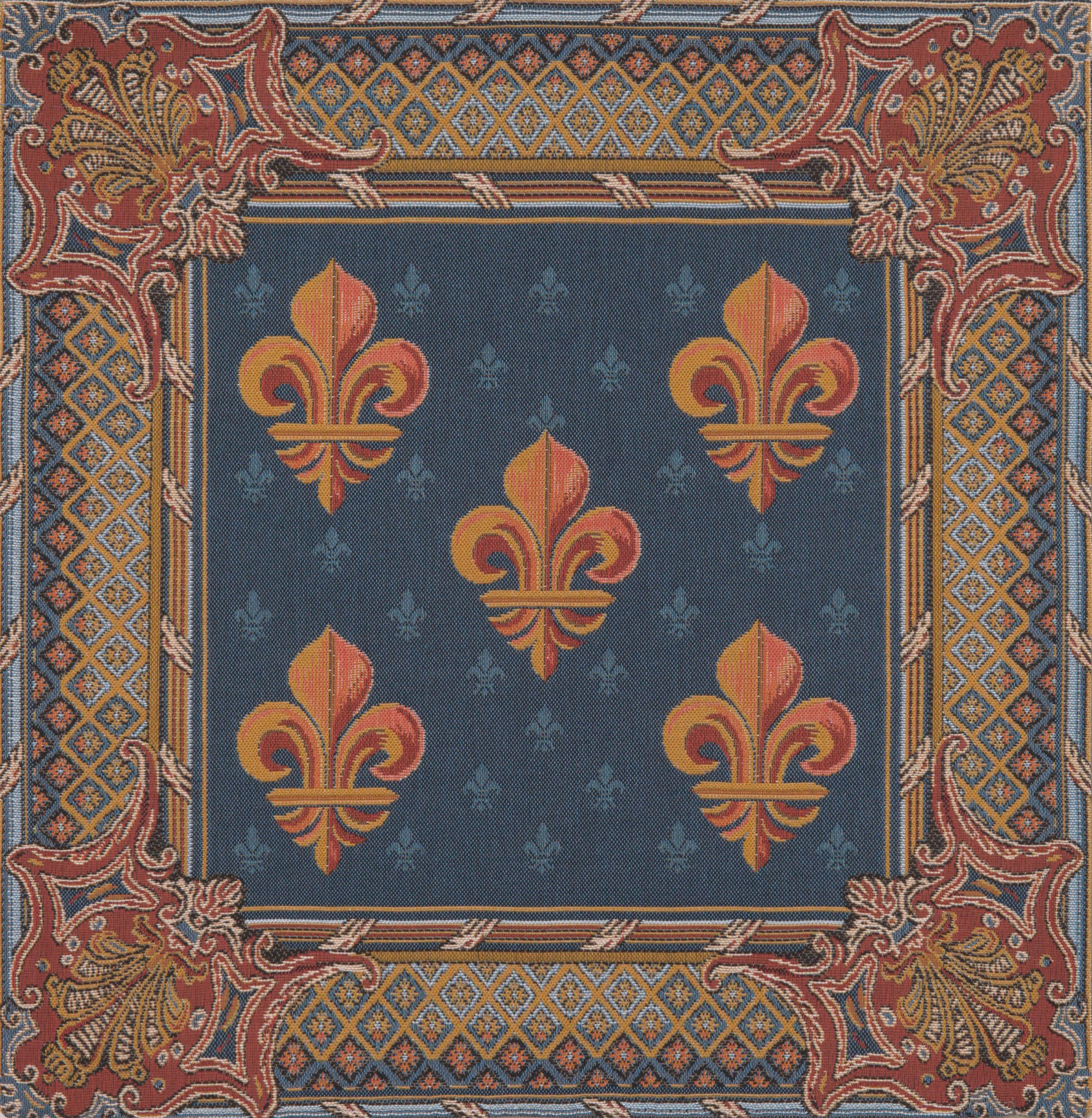 Lys in Blue French Tapestry Pillow Cover 19x19 Inch Cotton Jacquard Woven Cushion Cover