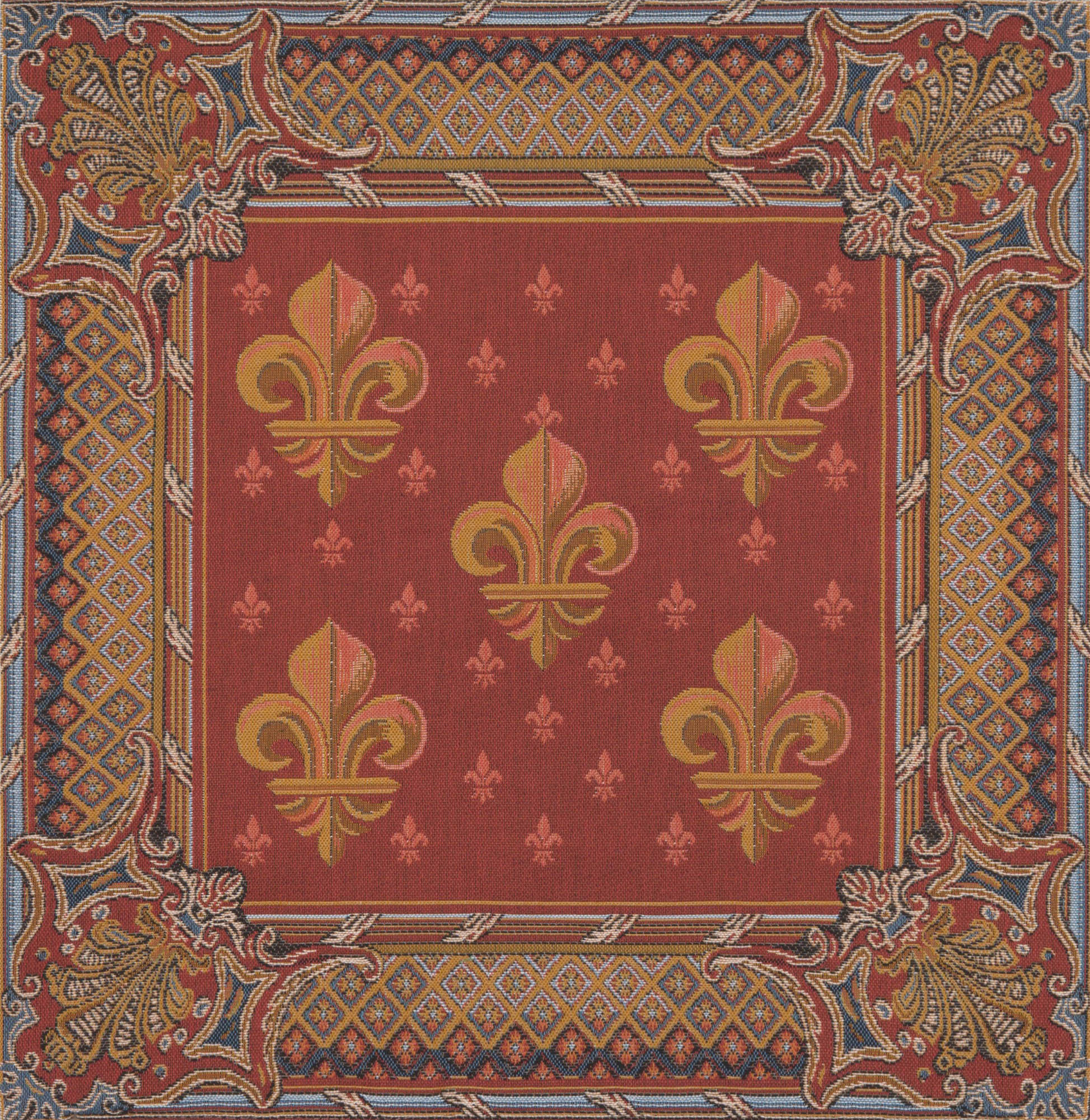 Lys Flower in Red French Tapestry Pillow Cover 19x19 Inch Cotton Jacquard Woven Cushion Cover