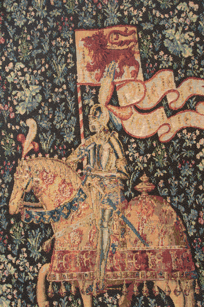 Vintage Le Chevalier Tapestry Wall Hanging 38 x 28 in Jacquard Woven Medieval Knight Wall Art
