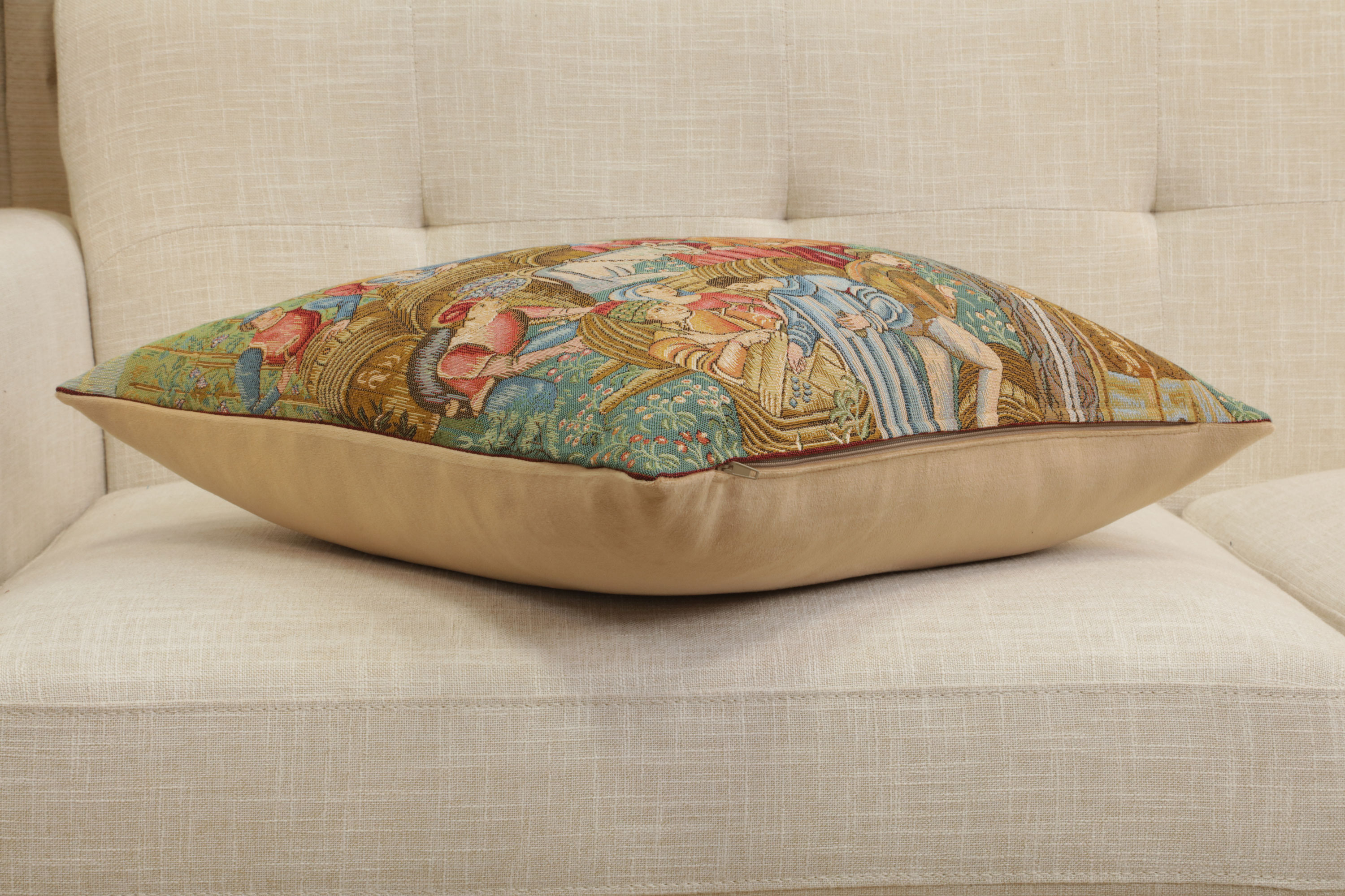 Medieval Wine Making II Tapestry Pillow Cover 19x19 Inch Cotton Jacquard Woven Cushion Cover