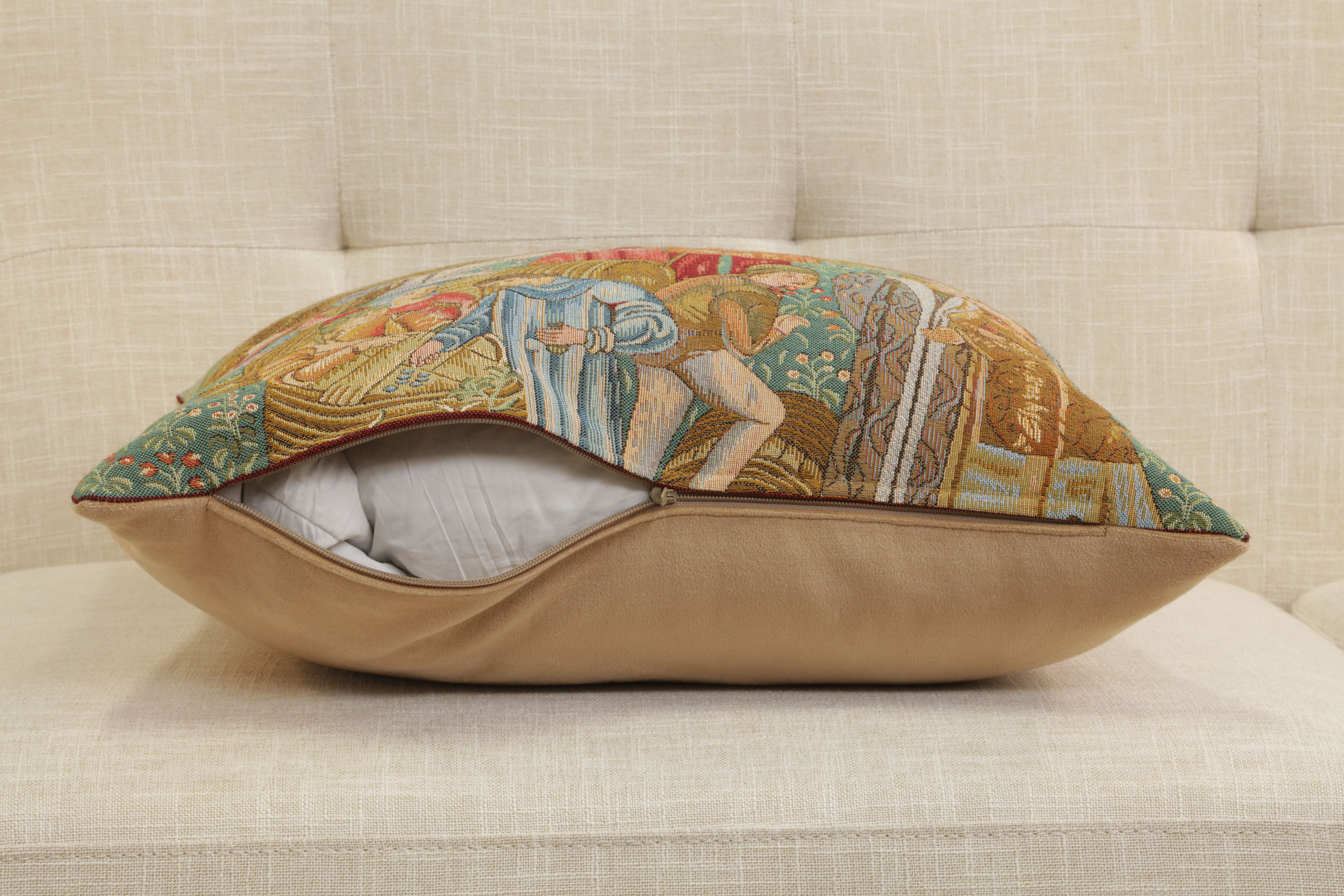 Medieval Wine Making II Tapestry Pillow Cover 19x19 Inch Cotton Jacquard Woven Cushion Cover