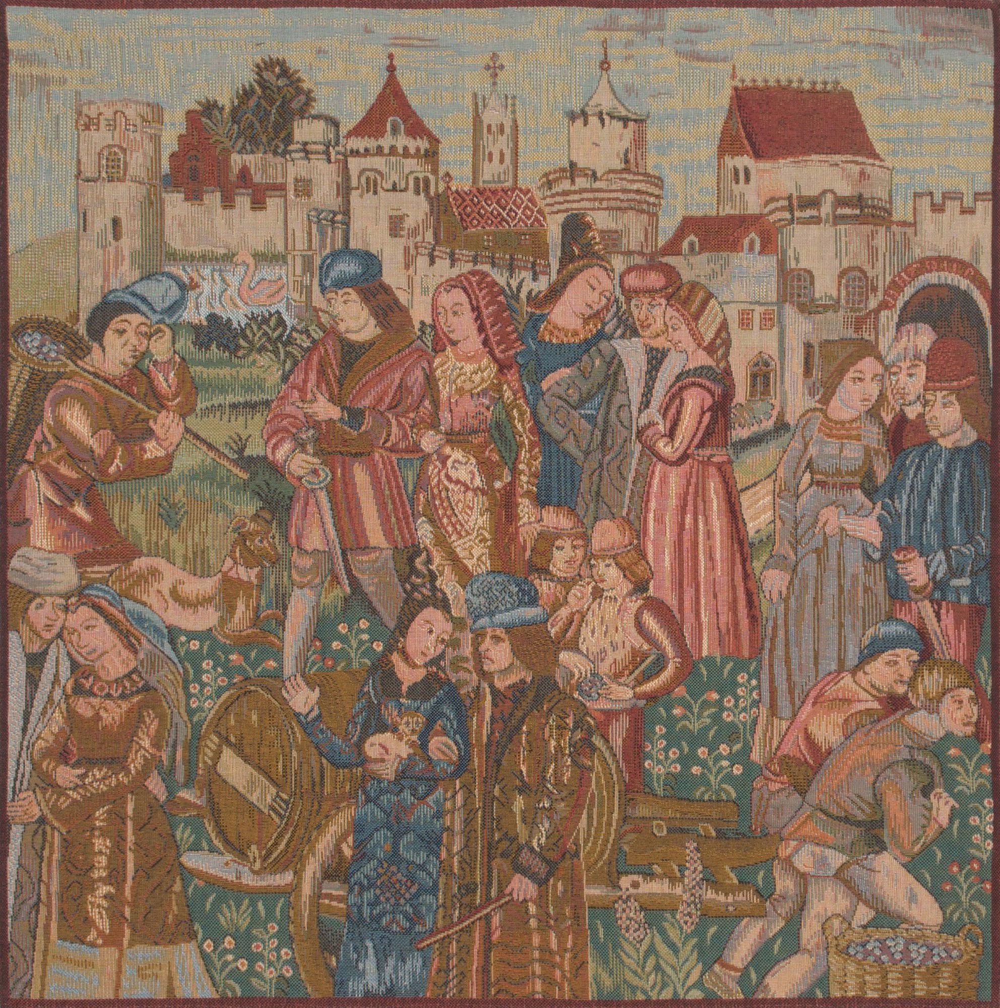 Medieval Wine Making III Tapestry Pillow Cover 19x19 Inch Cotton Jacquard Woven Cushion Cover