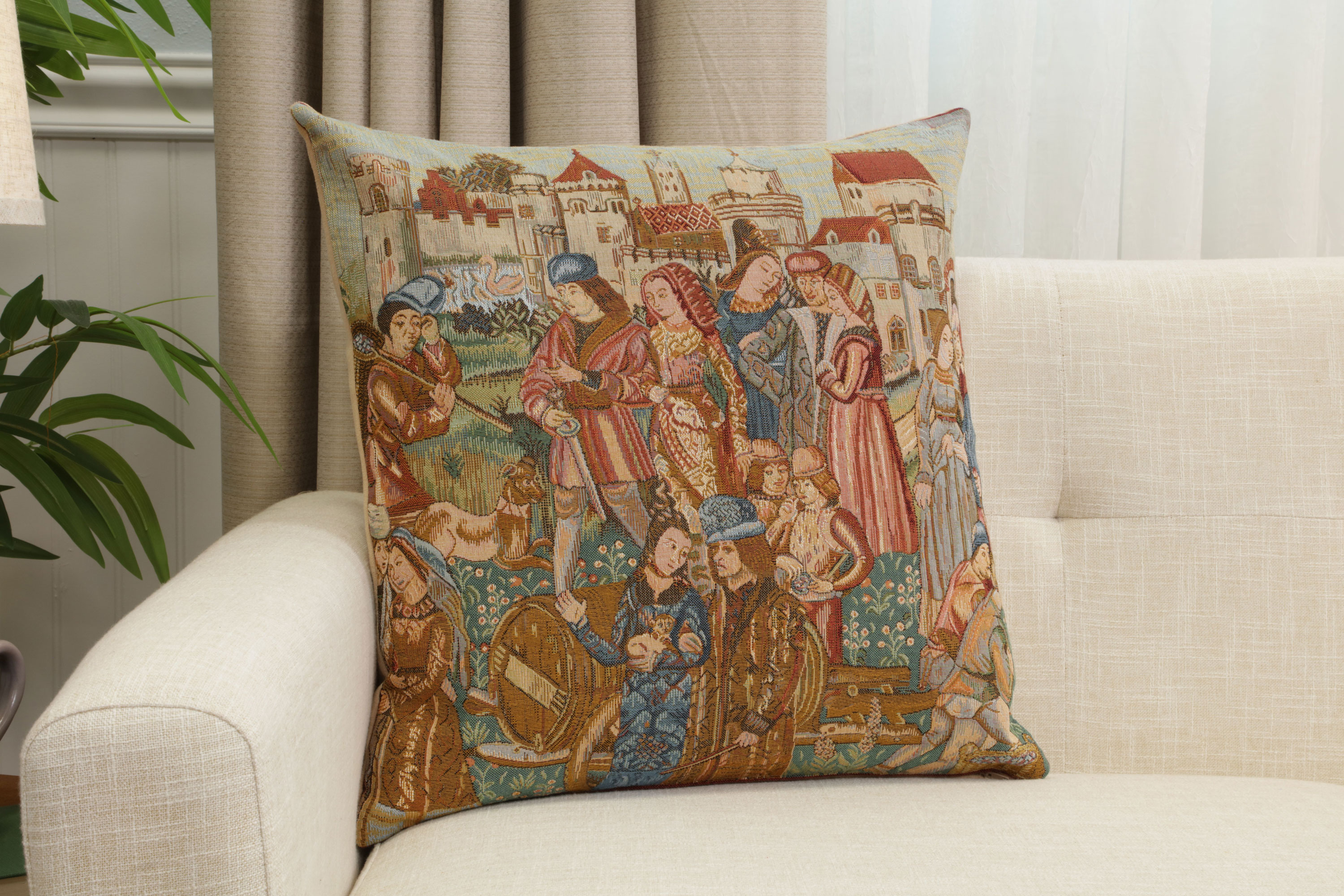 Medieval Wine Making III Tapestry Pillow Cover 19x19 Inch Cotton Jacquard Woven Cushion Cover