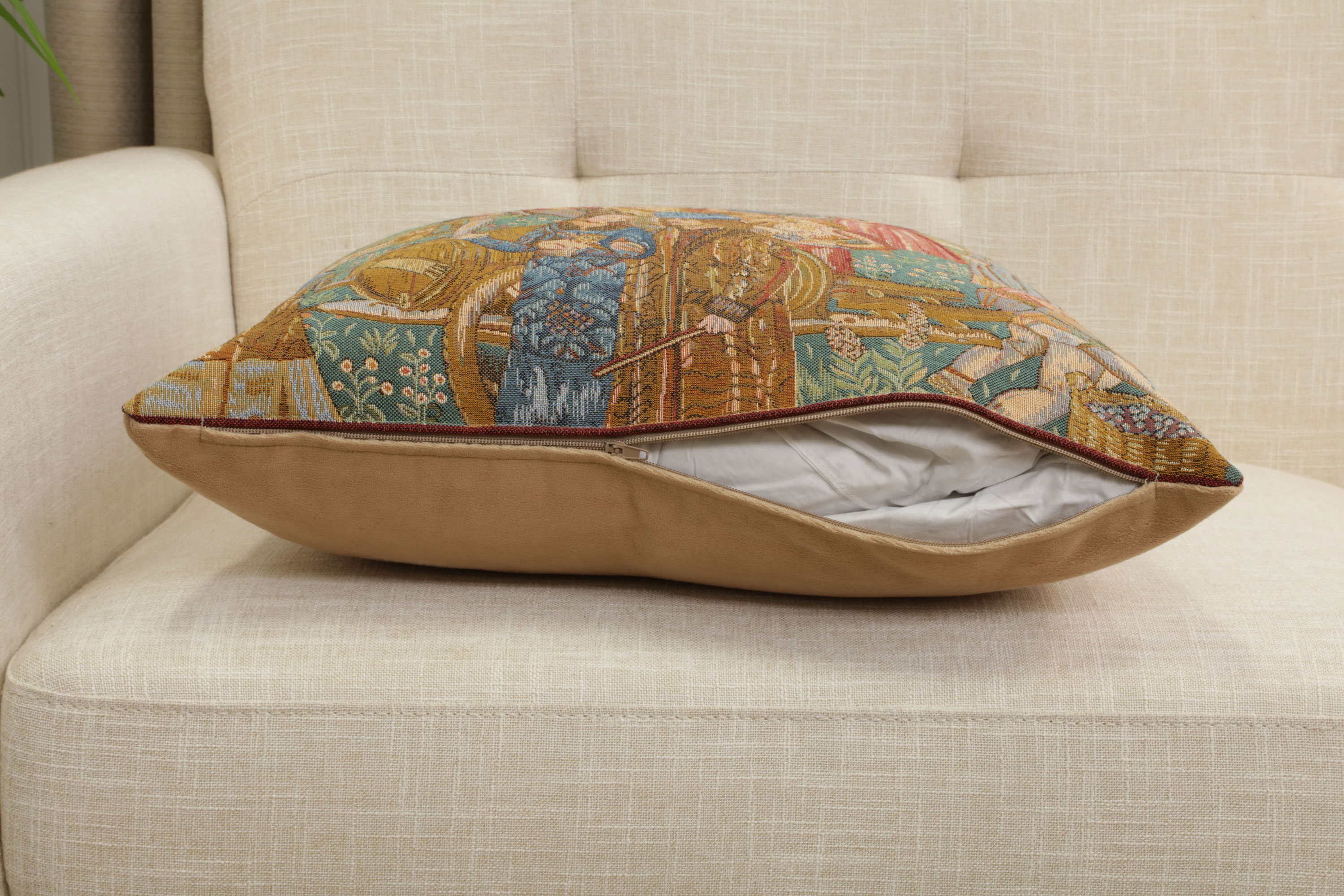 Medieval Wine Making III Tapestry Pillow Cover 19x19 Inch Cotton Jacquard Woven Cushion Cover