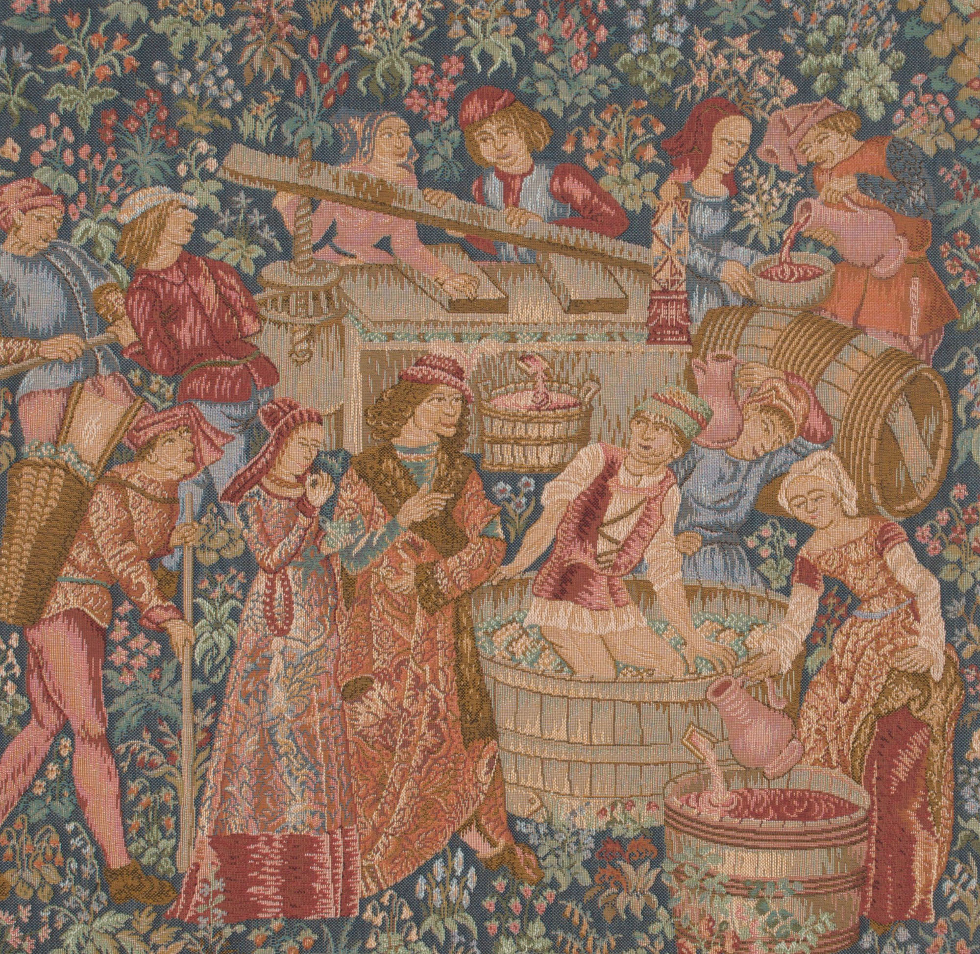 Medieval The Wine Press Tapestry Pillow Cover 19x19 Inch Cotton Jacquard Woven Cushion Cover