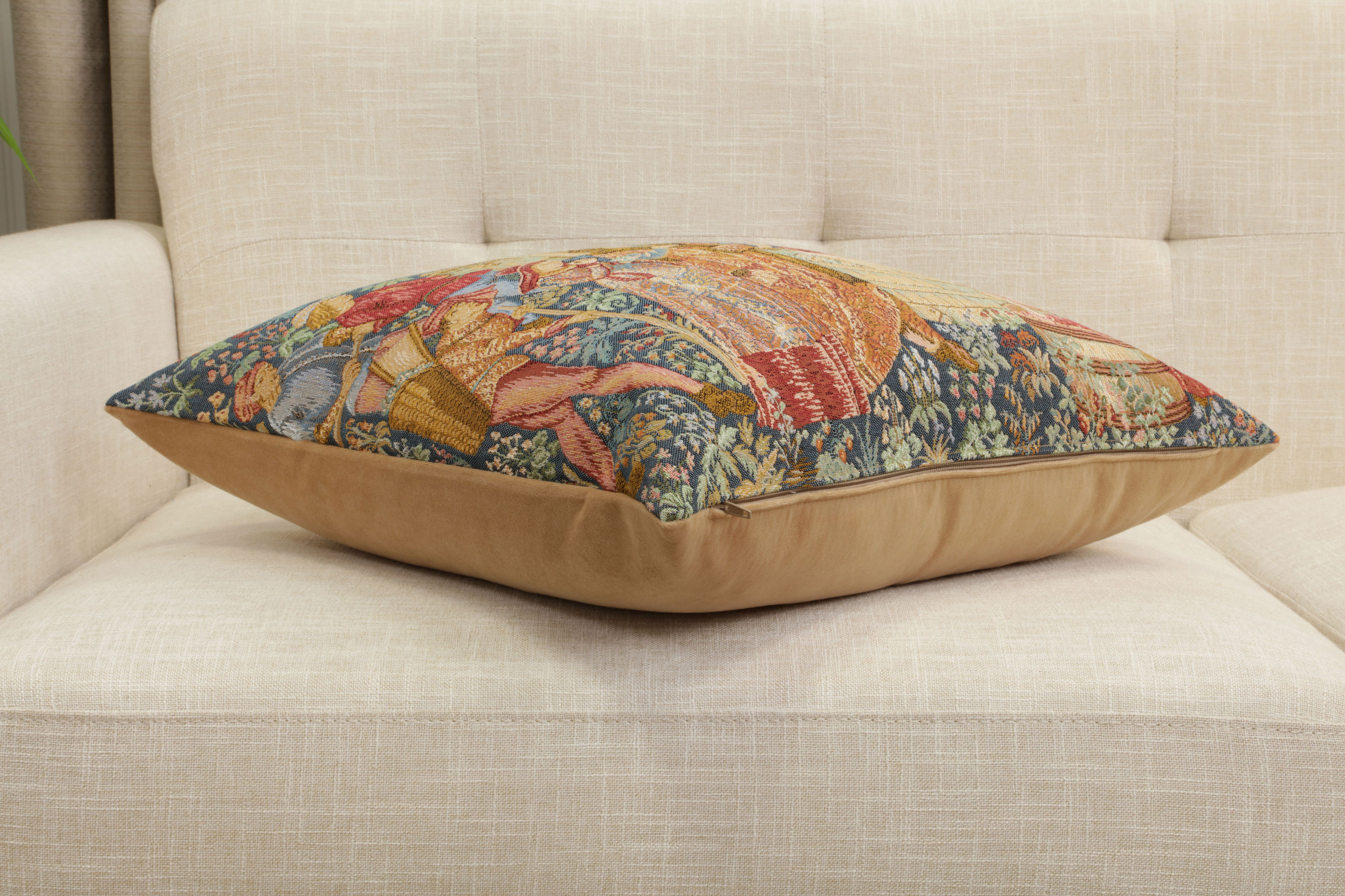 Medieval The Wine Press Tapestry Pillow Cover 19x19 Inch Cotton Jacquard Woven Cushion Cover