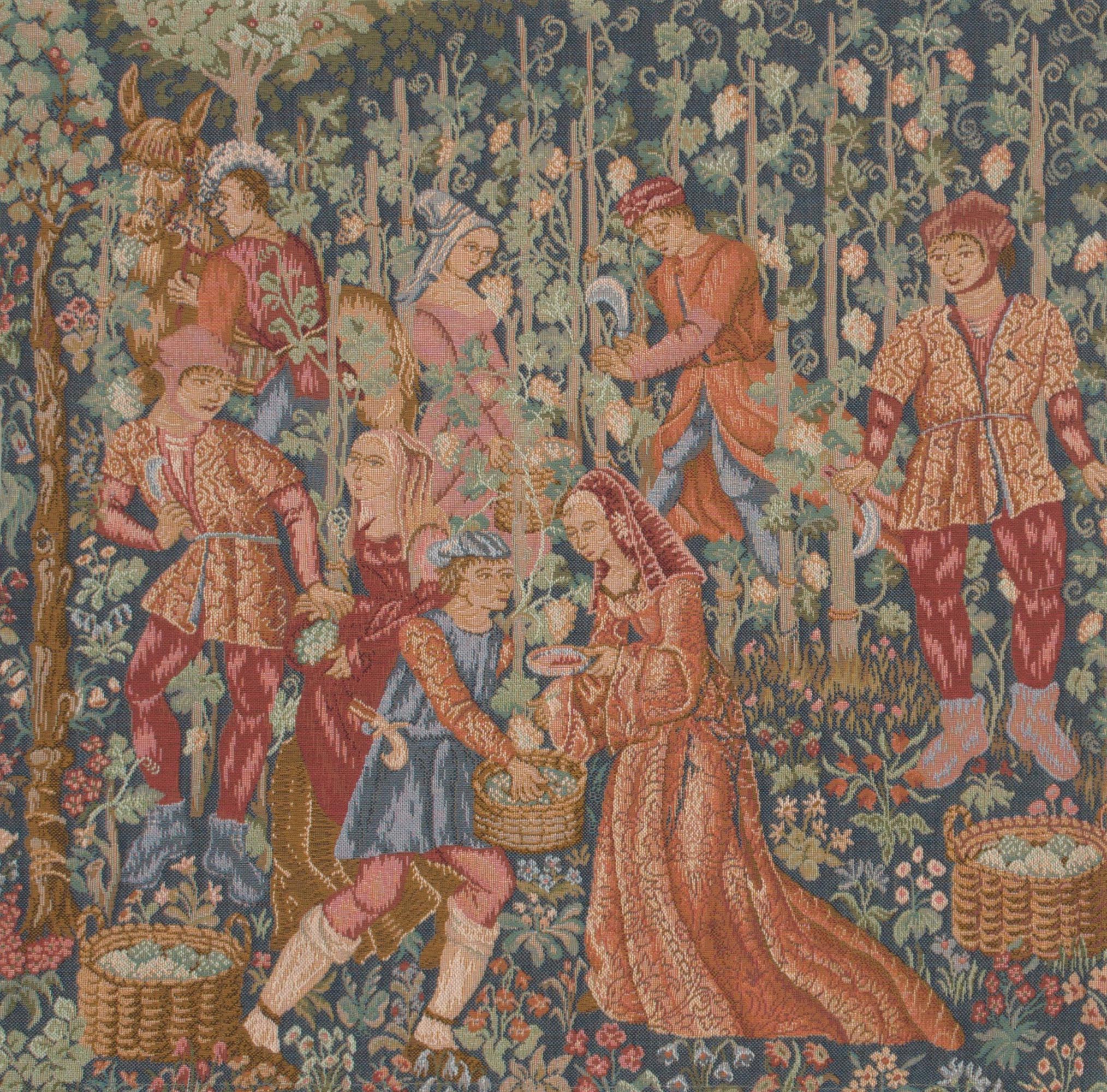 Medieval Wine Making Tapestry Pillow Cover 19x19 Inch Cotton Jacquard Woven Cushion Cover