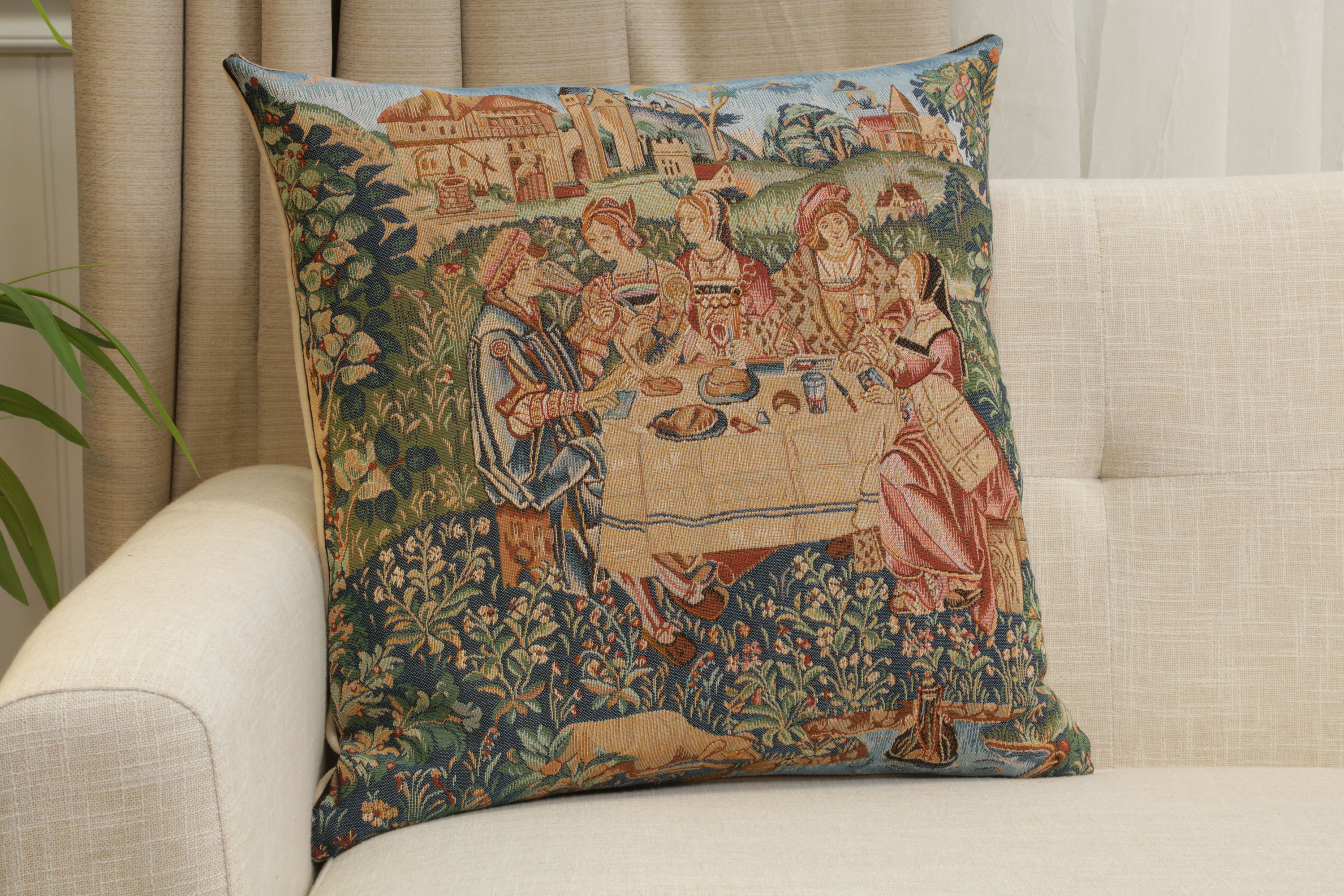 Medieval The Feast I Tapestry Pillow Cover 19x19 Inch Cotton Jacquard Woven Cushion Cover