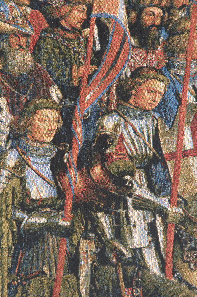 Jan van Eyck Knights of Christ I Medieval Tapestry Wall Hanging 57 x 24 in Ghent Altarpiece Christian Knights Jacquard Woven Wall Art