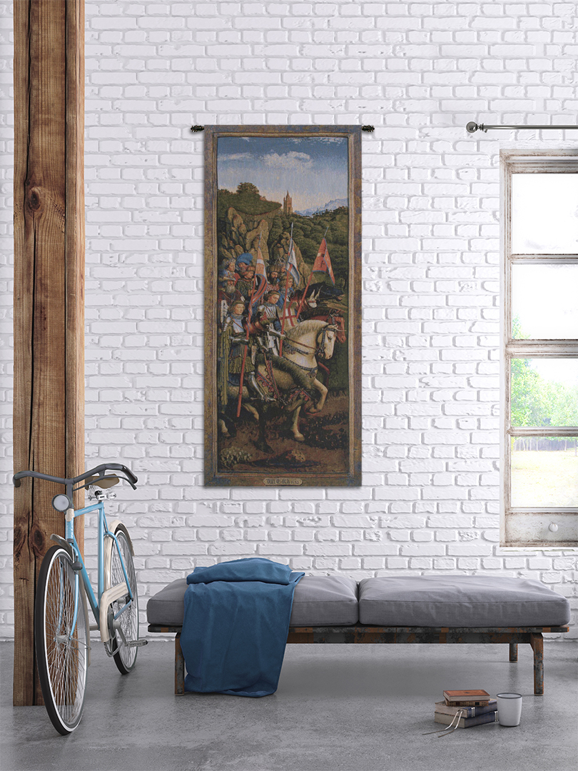 Jan van Eyck Knights of Christ I Medieval Tapestry Wall Hanging 57 x 24 in Ghent Altarpiece Christian Knights Jacquard Woven Wall Art