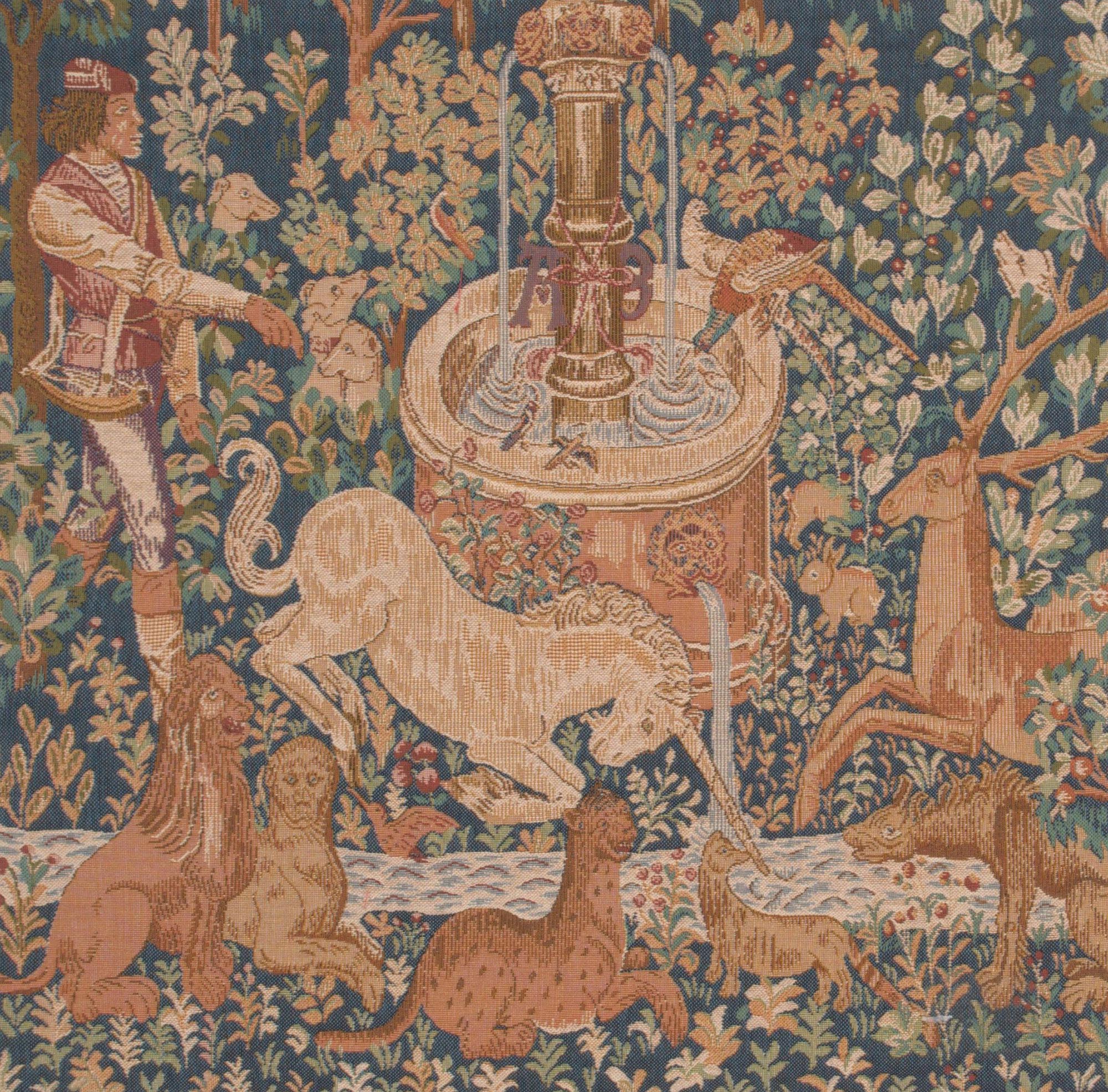 Medieval La Licorne a la Fontaine Tapestry Pillow Cover 19x19 Inch Cotton Jacquard Woven Cushion Cover