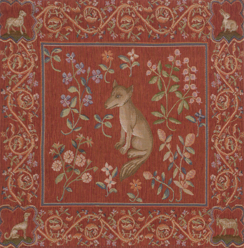 Medieval Fox Tapestry Pillow Cover 19x19 Inch Cotton Jacquard Woven Cushion Cover