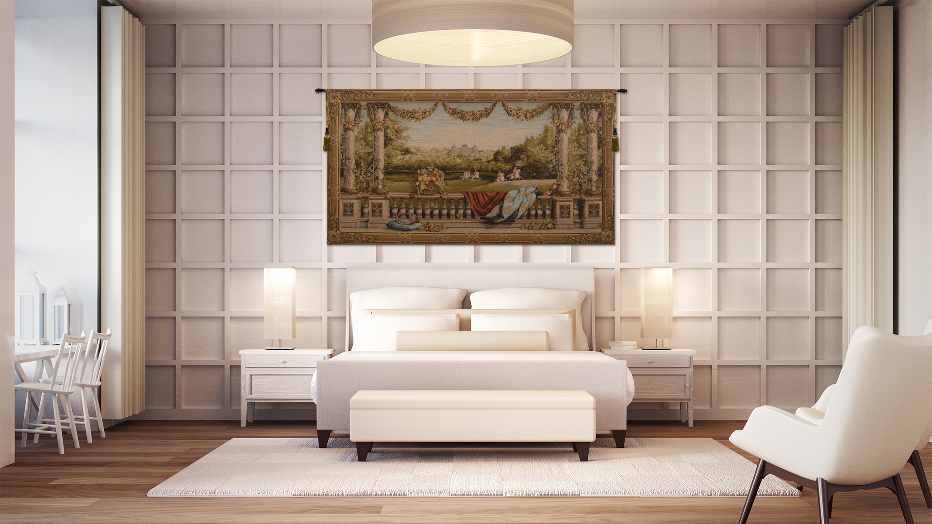 Chateau Bellevue French Tapestry Wall Hanging 58x110 Inch Cotton Jacquard Woven Wall Tapestry