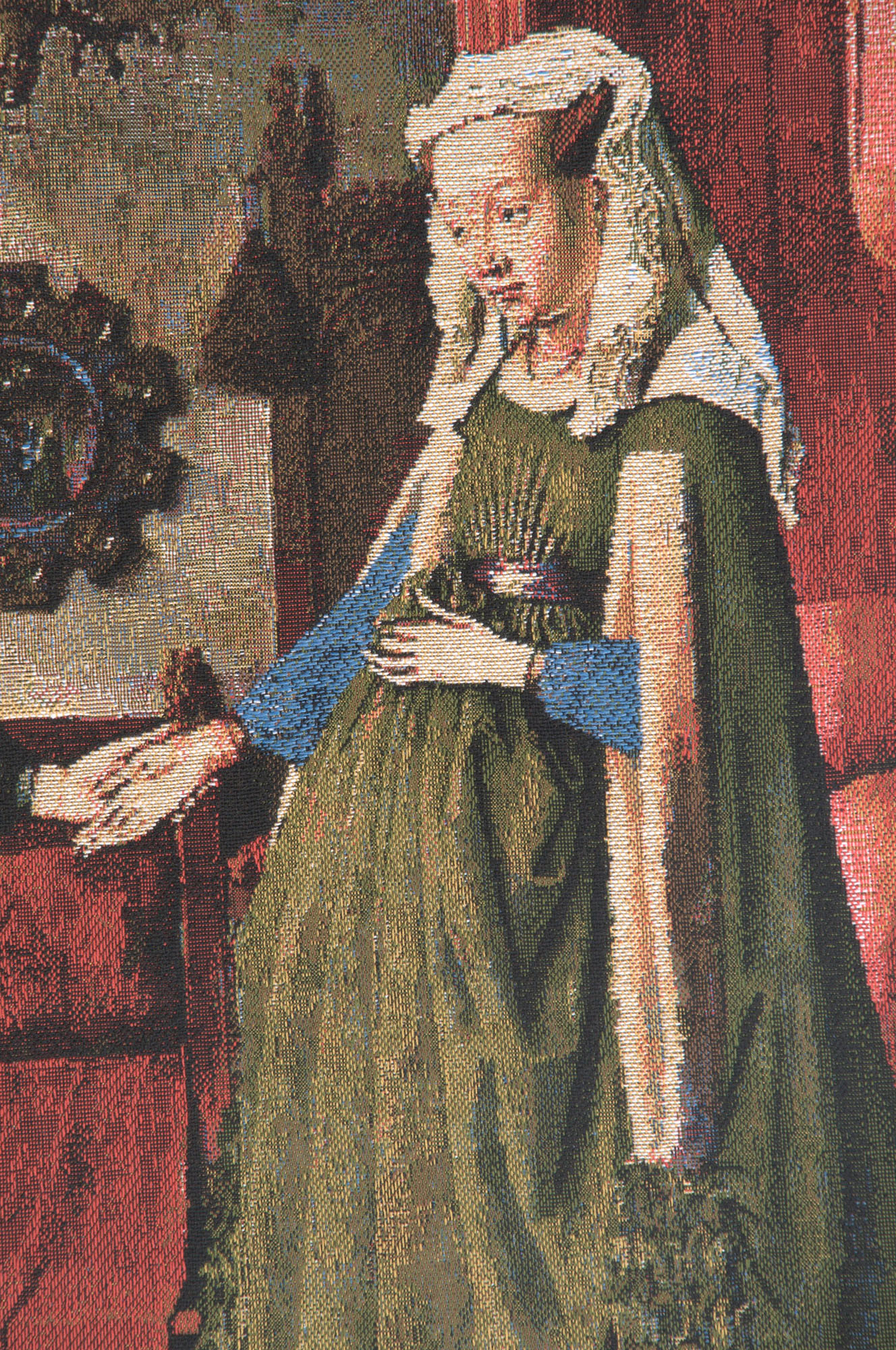Jan and Hubert van Eyck Arnolfini Portrait European Tapestry Wall Hanging 28x20 Inch Cotton Jacquard Woven Wall Tapestry