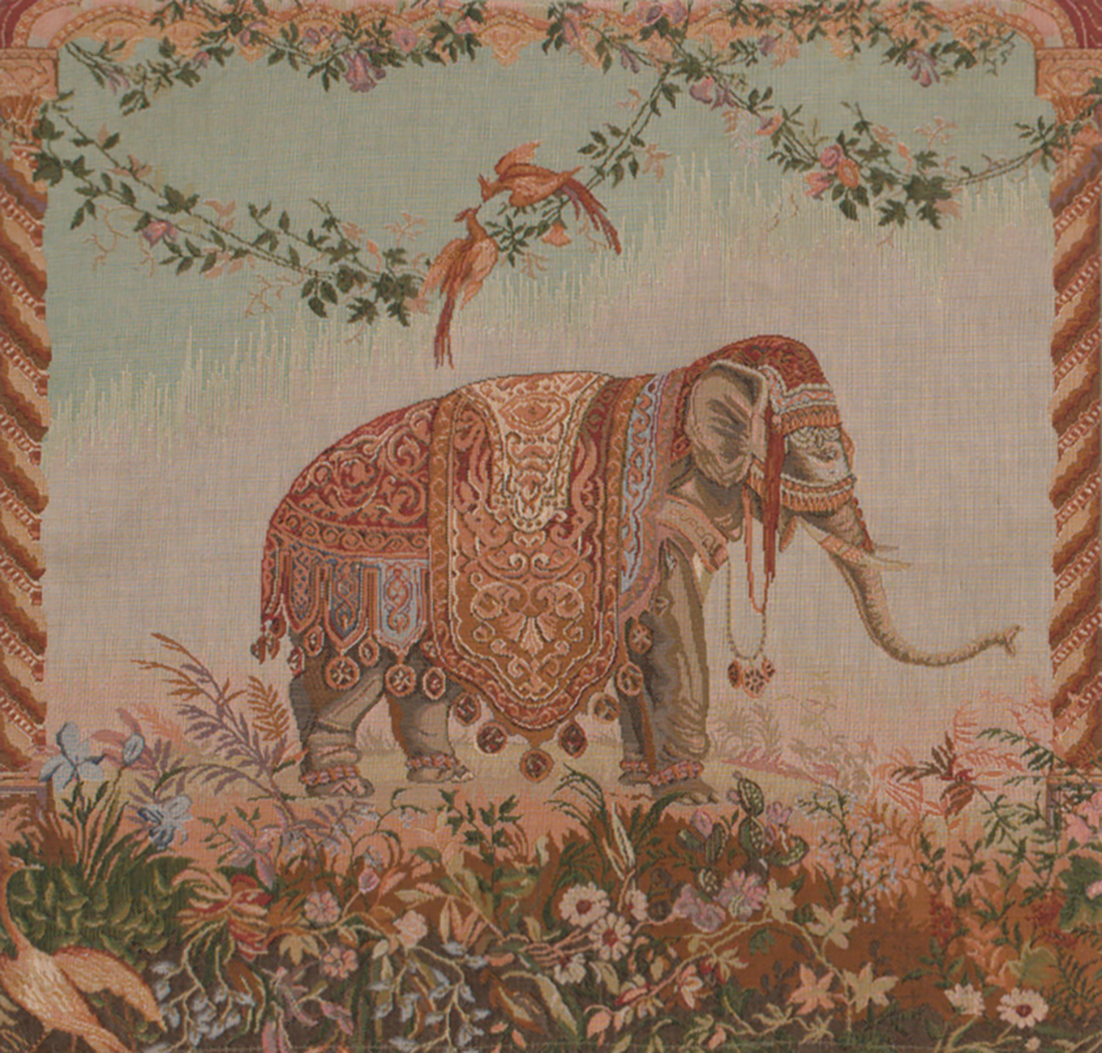Jean Baptiste Huet Elephant I French Tapestry Pillow Cover 19x19 Inch Cotton Jacquard Woven Cushion Cover