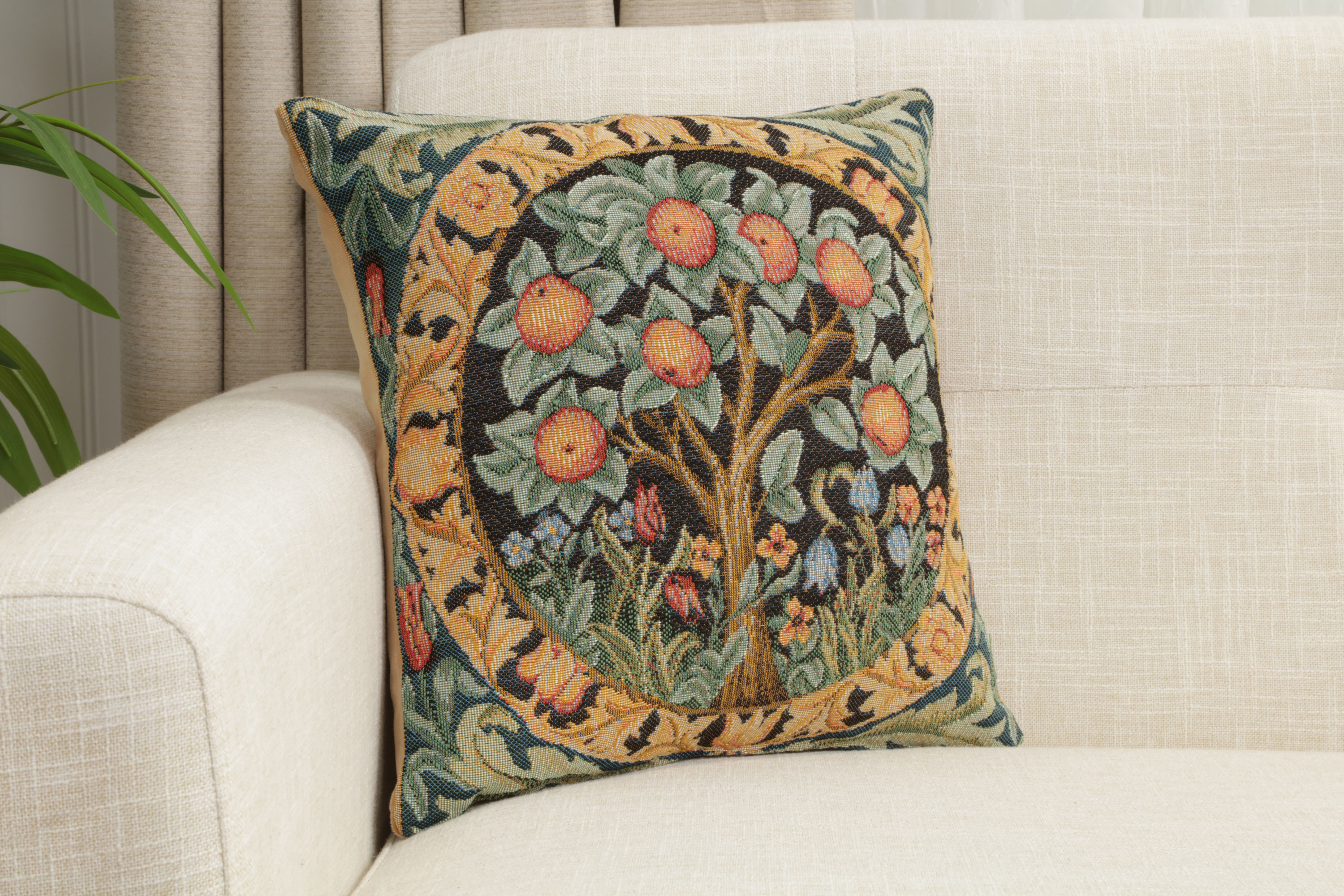 William Morris Orange Tree Tapestry Pillow Cover 14x14 Inch Cotton Jacquard Woven Cushion Cover