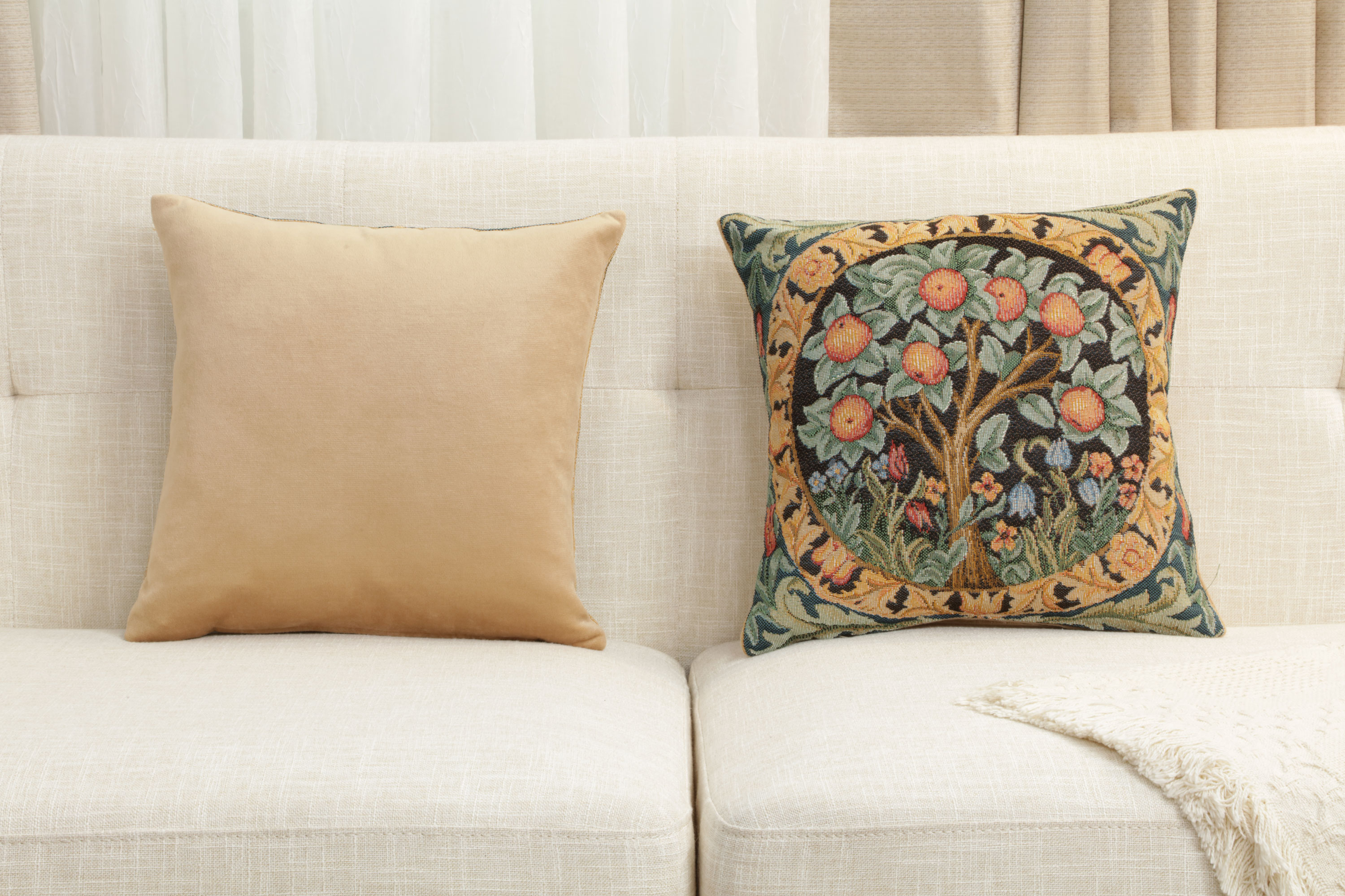William Morris Orange Tree Tapestry Pillow Cover 14x14 Inch Cotton Jacquard Woven Cushion Cover
