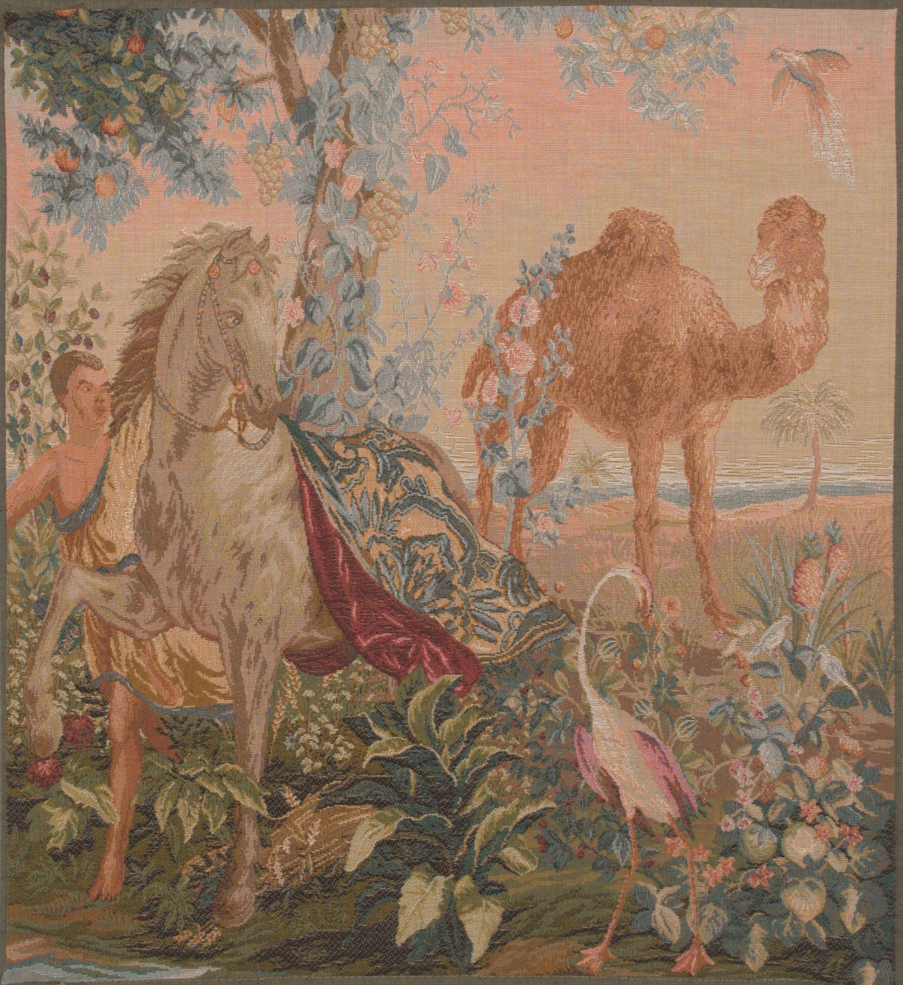 Jean Baptiste Huet Cheval Drape I French Tapestry Pillow Cover 19x19 Inch Cotton Jacquard Woven Cushion Cover