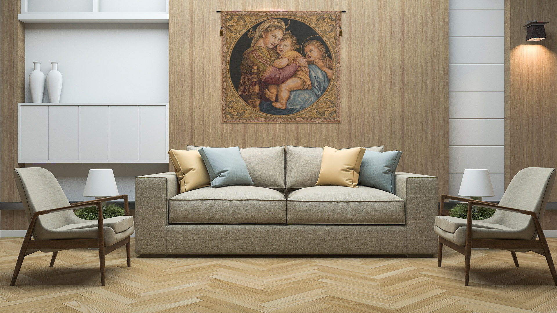 Raphael Madonna Della Seggiola I Vintage Tapestry Wall Hanging 24 x 26 in Renaissance Madonna Child Religious Jacquard Woven Wall Art