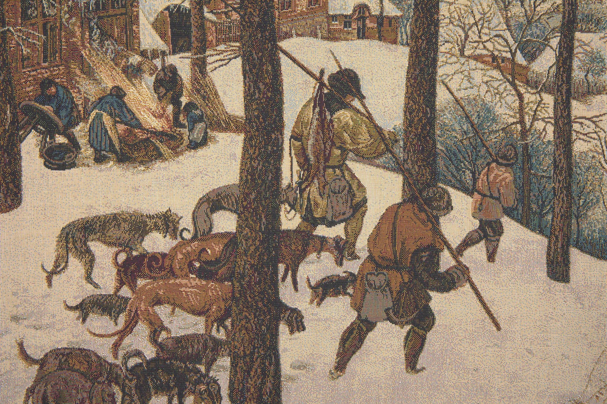 Peter Bruegel Hunters in the Snow Vintage Tapestry Wall Hanging 26 x 44 in Winter Hunting Landscape Renaissance Jacquard Woven Wall Art