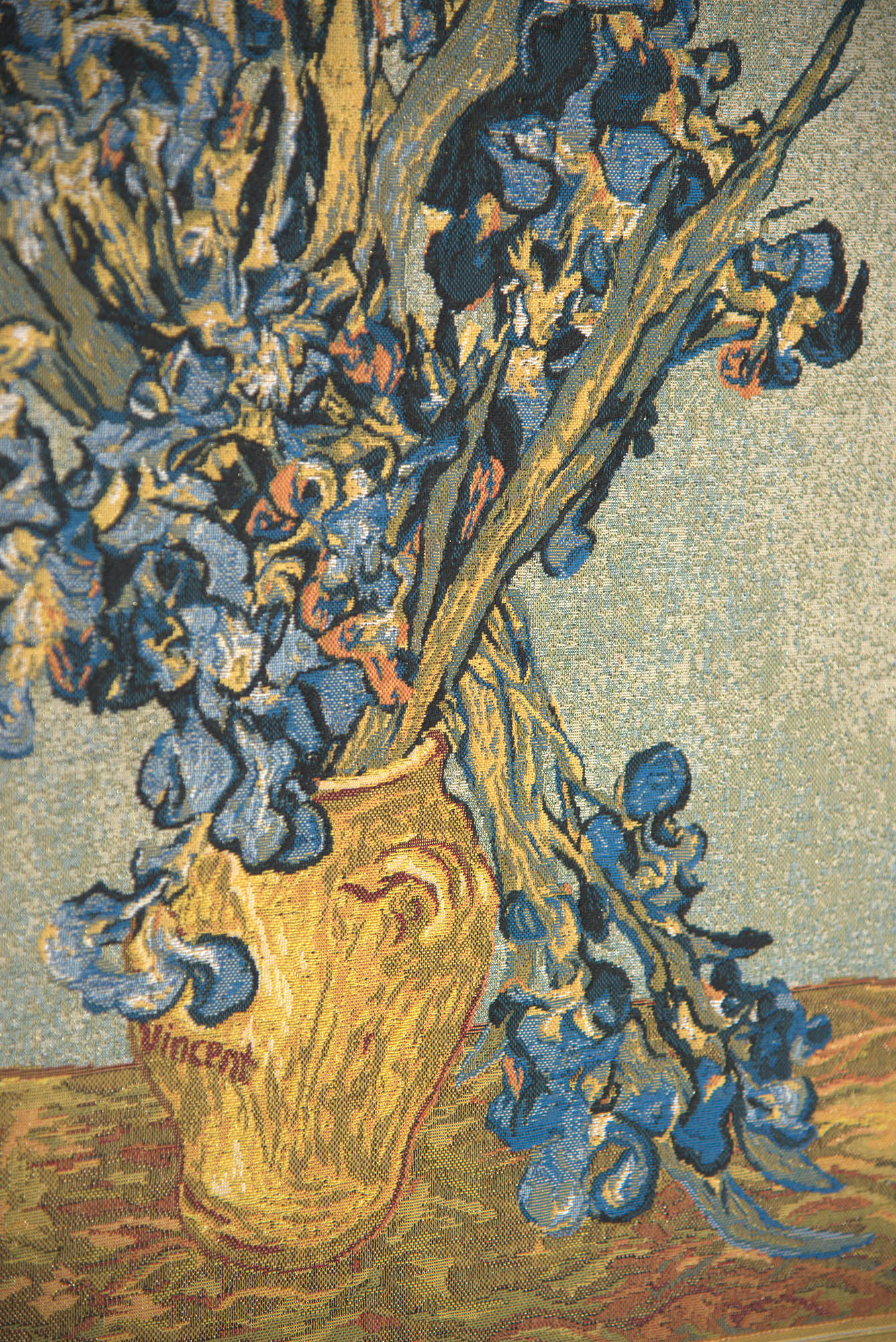 Vincent van Gogh Vase with Irises European Tapestry Wall Hanging 40x28 Inch Cotton Jacquard Woven Wall Tapestry