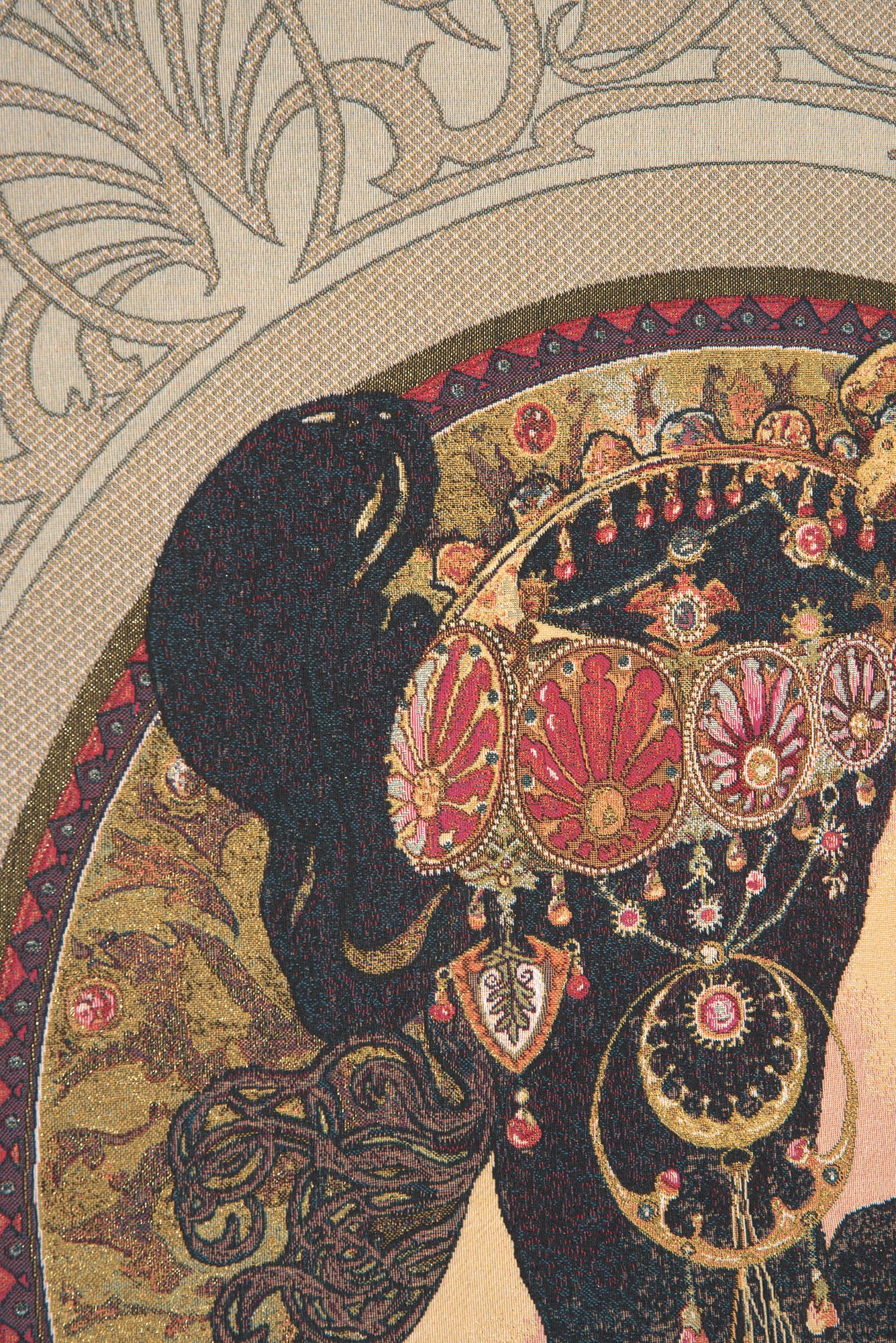Alphonse Mucha Brunette Byzantine European Tapestry Wall Hanging 35x27 Inch Cotton Jacquard Woven Wall Tapestry