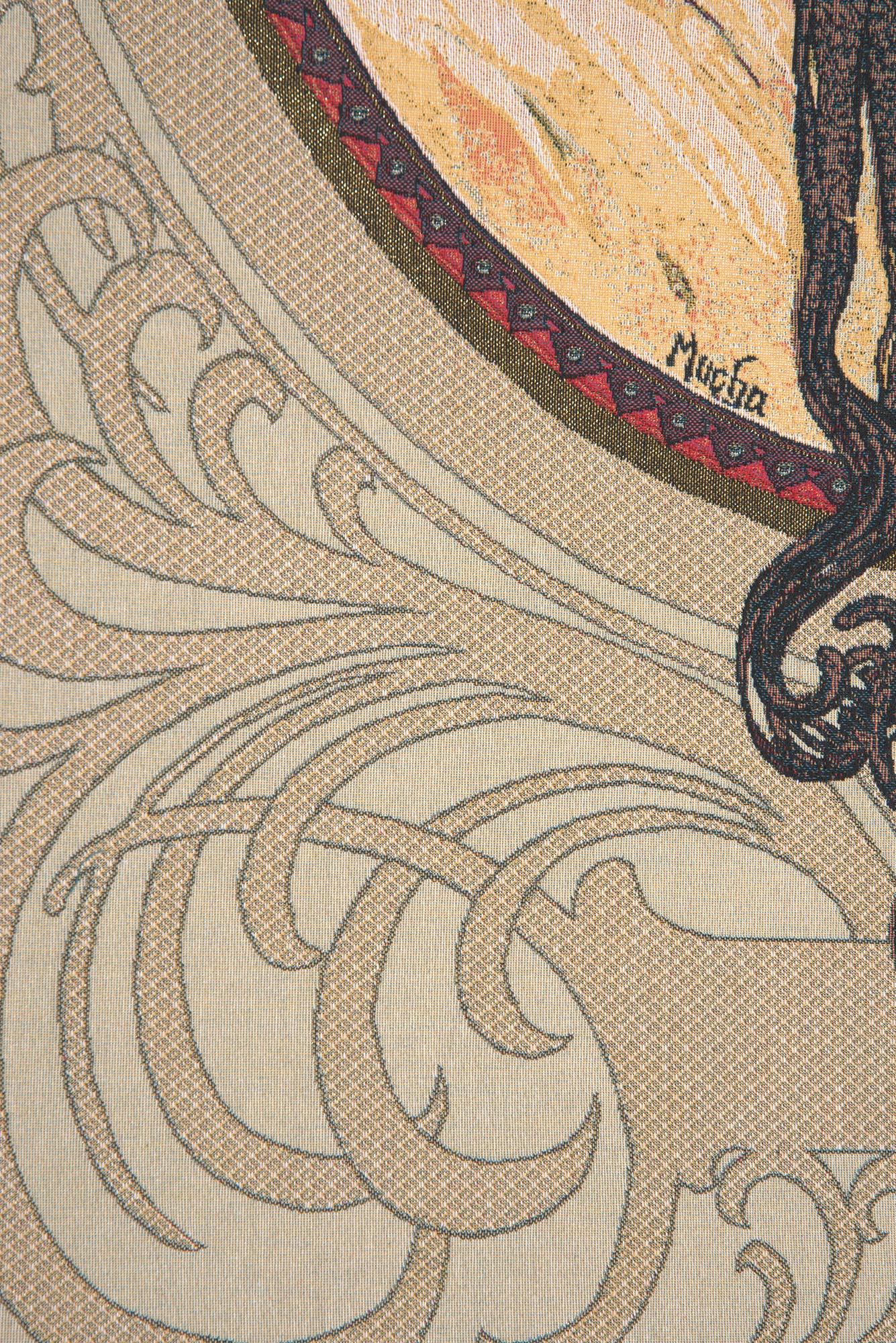 Alphonse Mucha Brunette Byzantine European Tapestry Wall Hanging 35x27 Inch Cotton Jacquard Woven Wall Tapestry