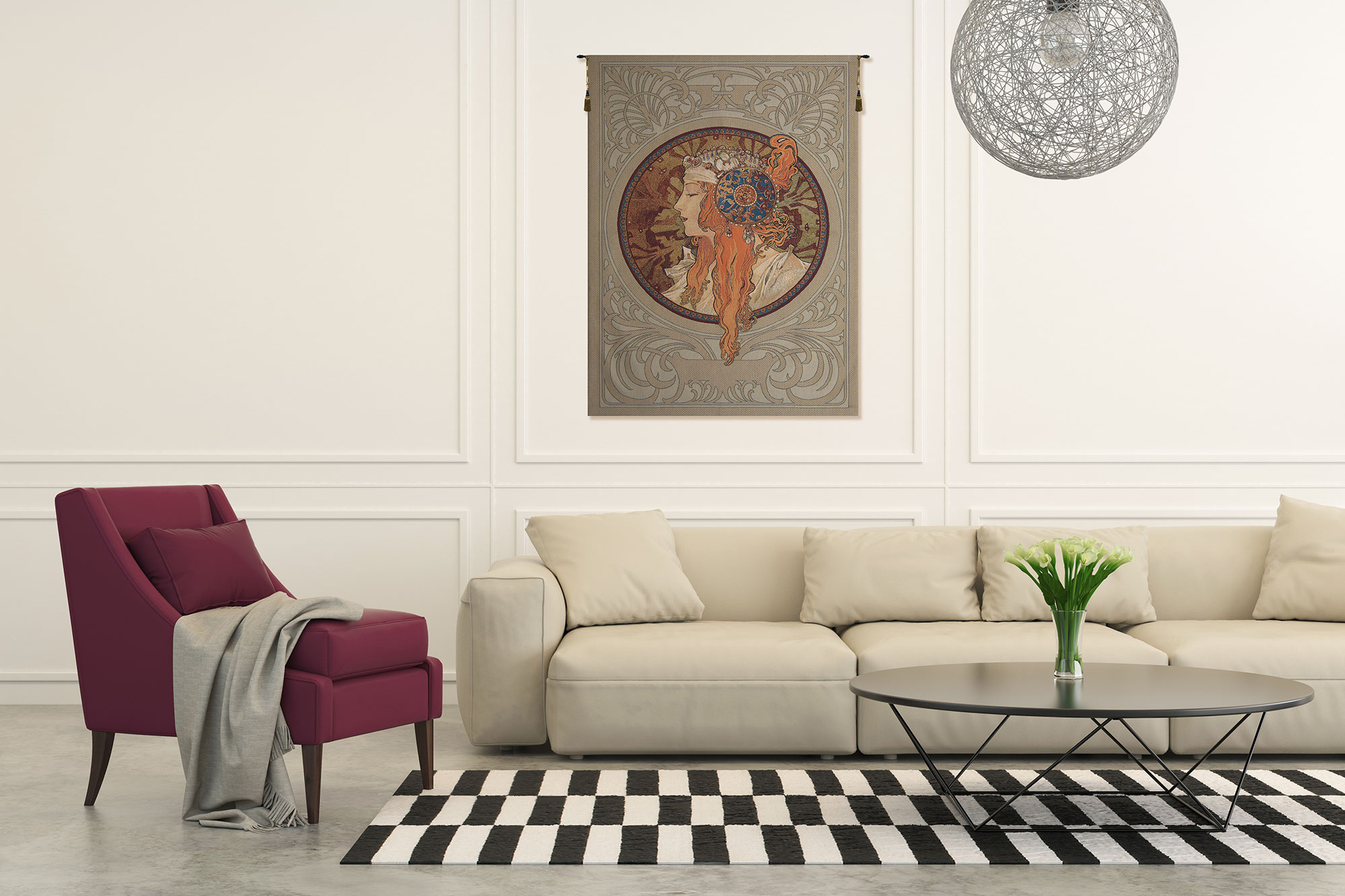 Alphonse Mucha Rousse Byzantine European Tapestry Wall Hanging 56x38 Inch Cotton Jacquard Woven Wall Tapestry