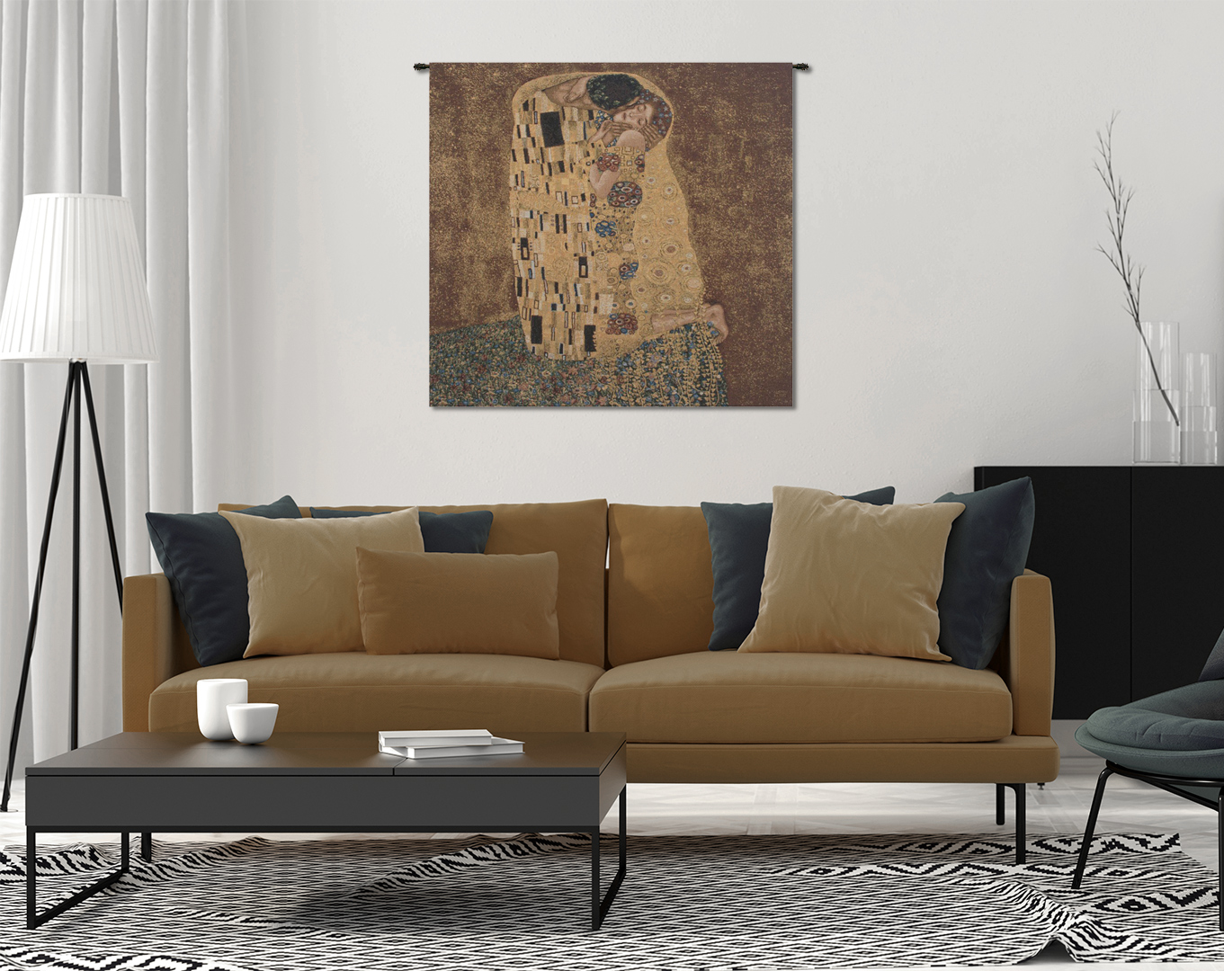 Gustav Klimt Kissed Vintage Tapestry Wall Hanging 28 x 28 in Romantic Art Nouveau Jacquard Woven Wall Art Home Decor