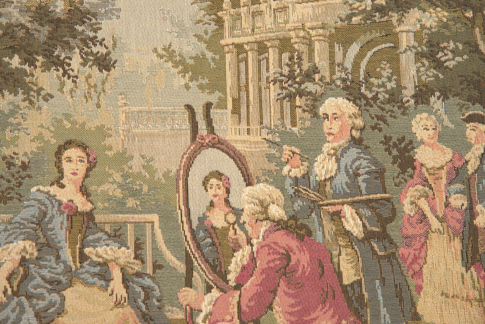 Society in the Park Right European Wallhanging 26x46 Francois Boucher Rococo Garden Scene Jacquard Woven Wall Tapestry Home Decor