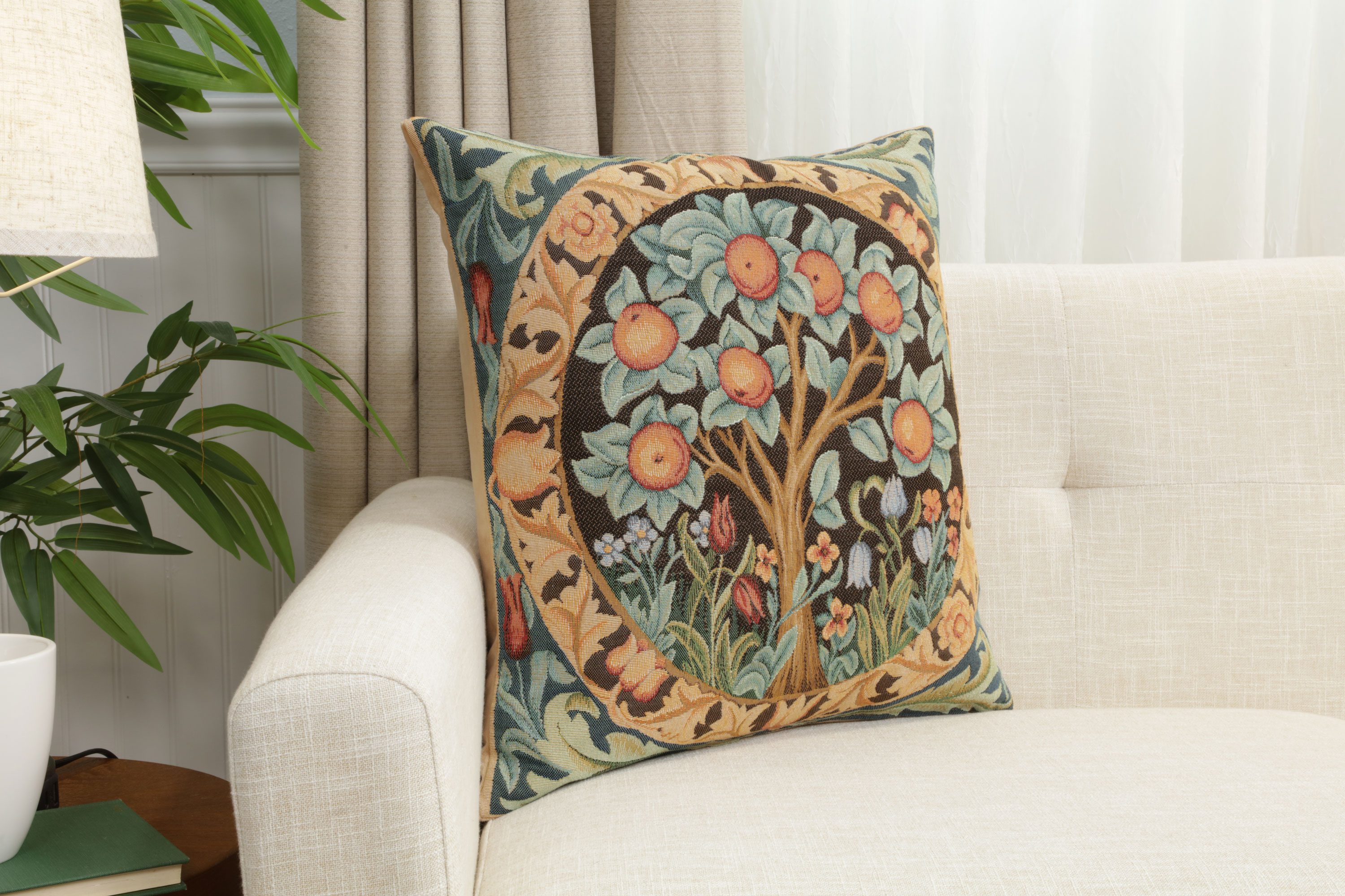 Orange Tree Medieval Tapestry Pillow Cover 19x19 inch European Cotton Jacquard Woven Cushion Cover