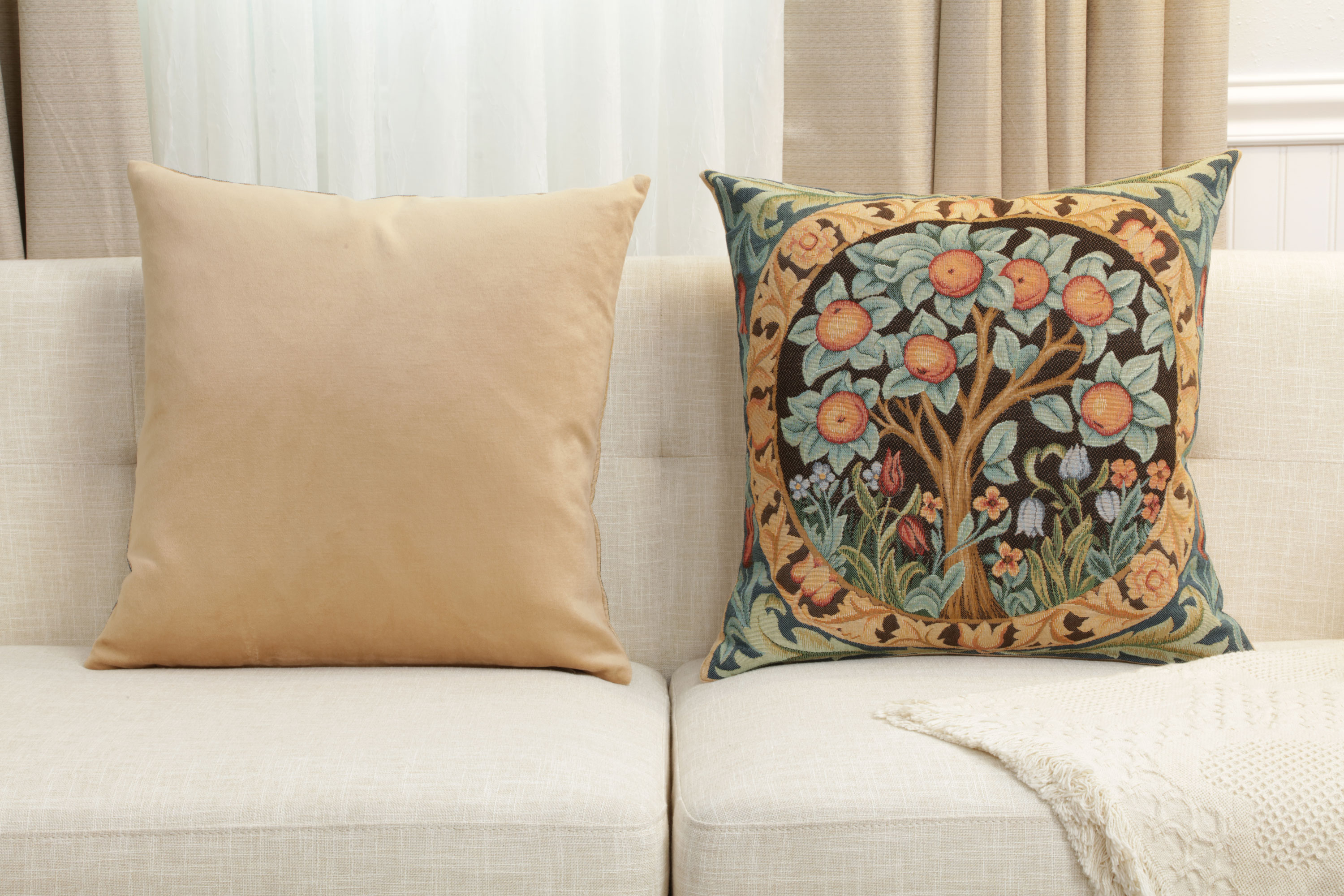 Orange Tree Medieval Tapestry Pillow Cover 19x19 inch European Cotton Jacquard Woven Cushion Cover