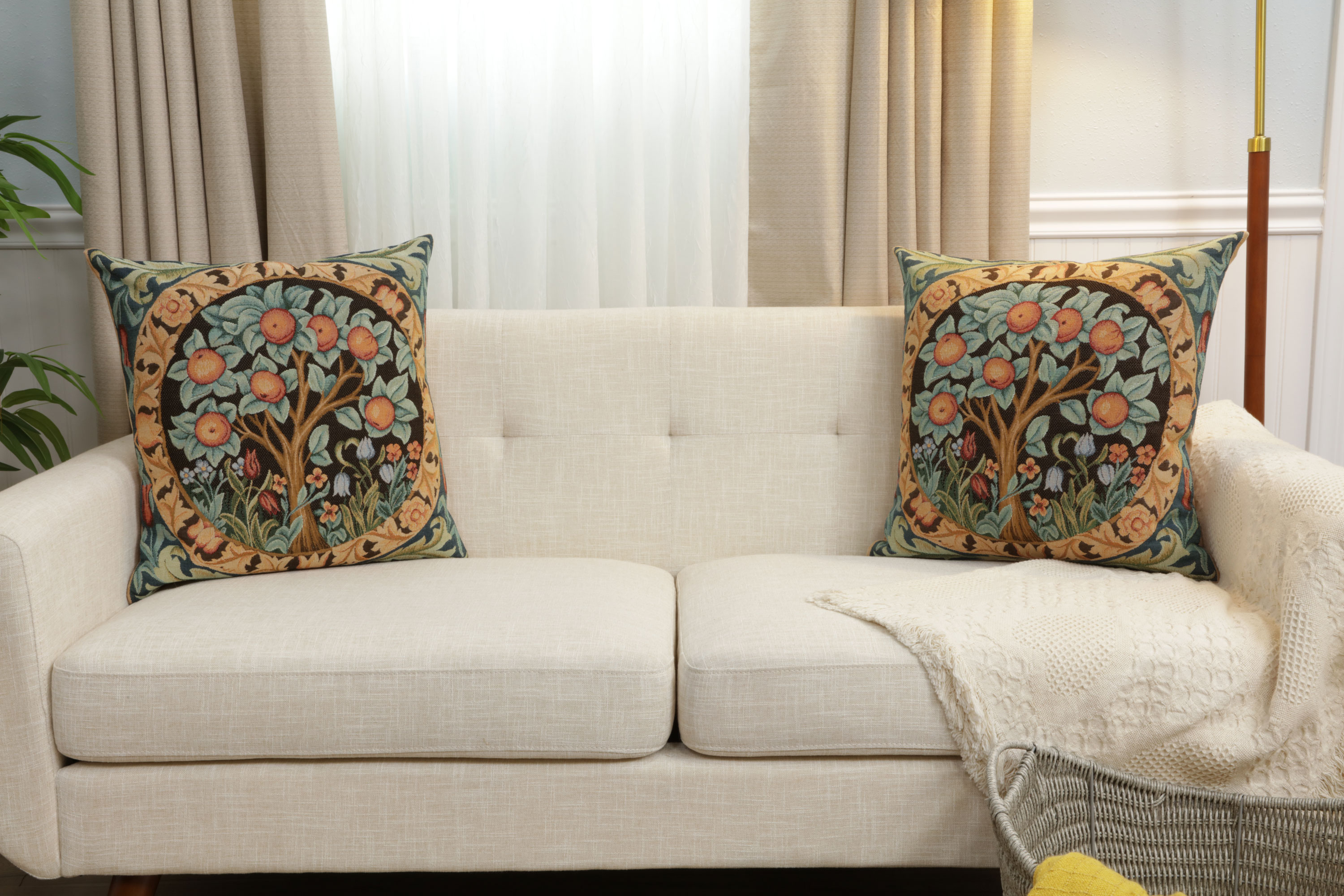 Orange Tree Medieval Tapestry Pillow Cover 19x19 inch European Cotton Jacquard Woven Cushion Cover