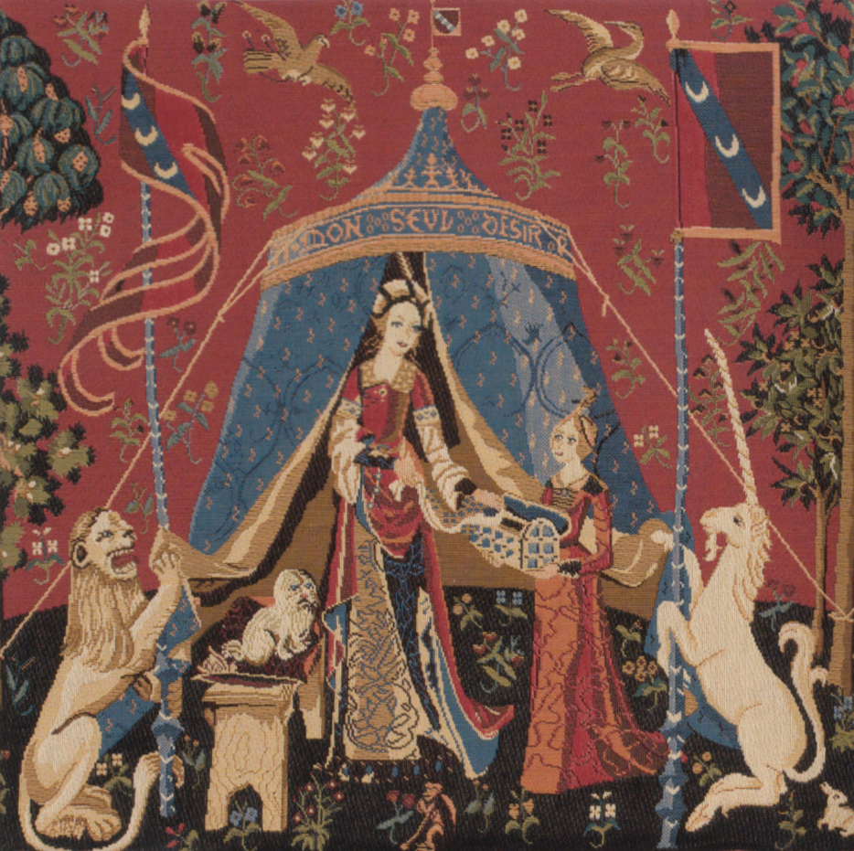 Medieval A Mon Seul Desir III Vintage Tapestry Pillow Cover 18x18 Inch Cotton Jacquard Woven Cushion Cover