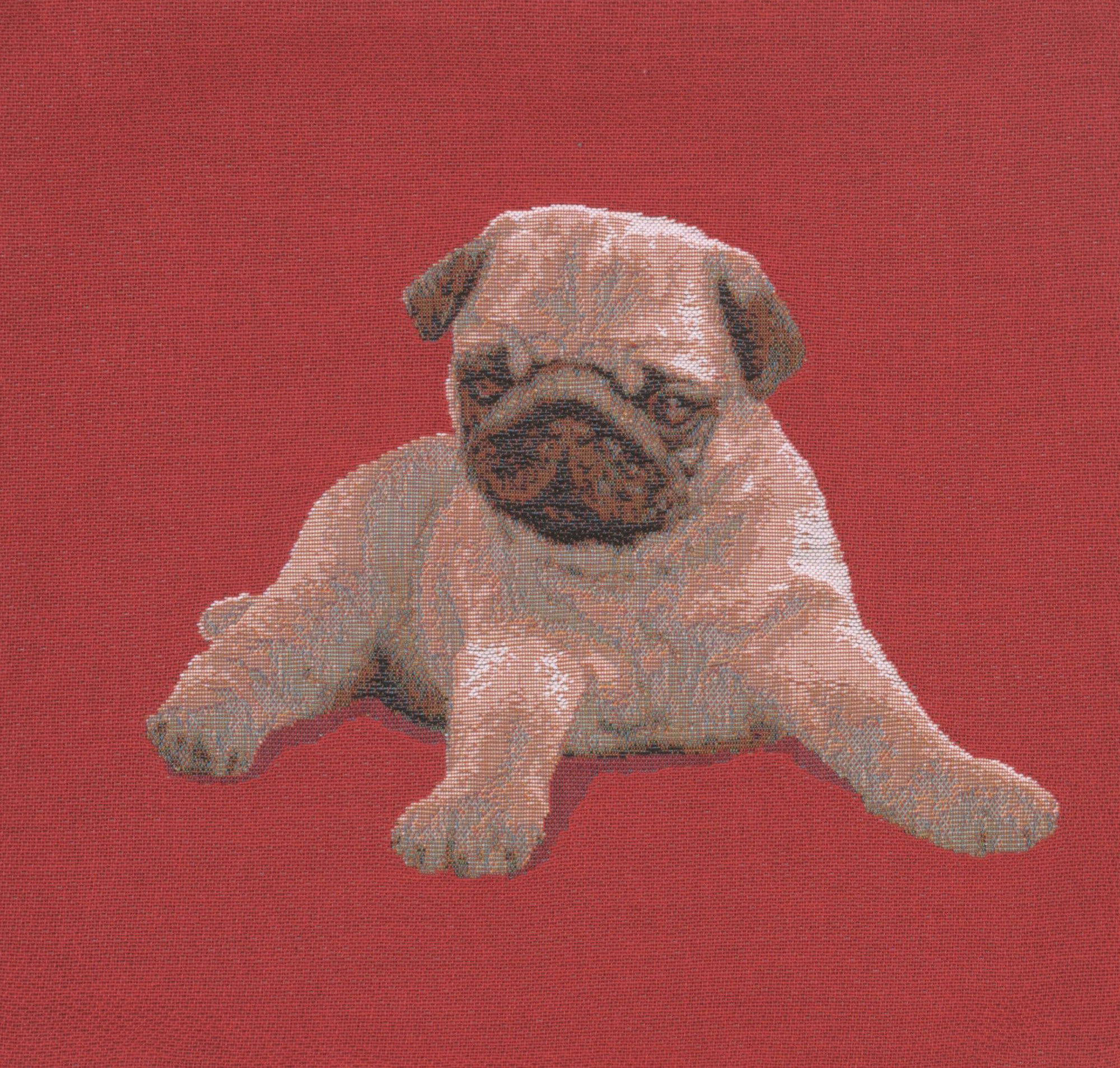 Thomas Theodor Heine Puppy Pug Red Tapestry Pillow Cover 14x14 Inch Cotton Jacquard Woven Cushion Cover
