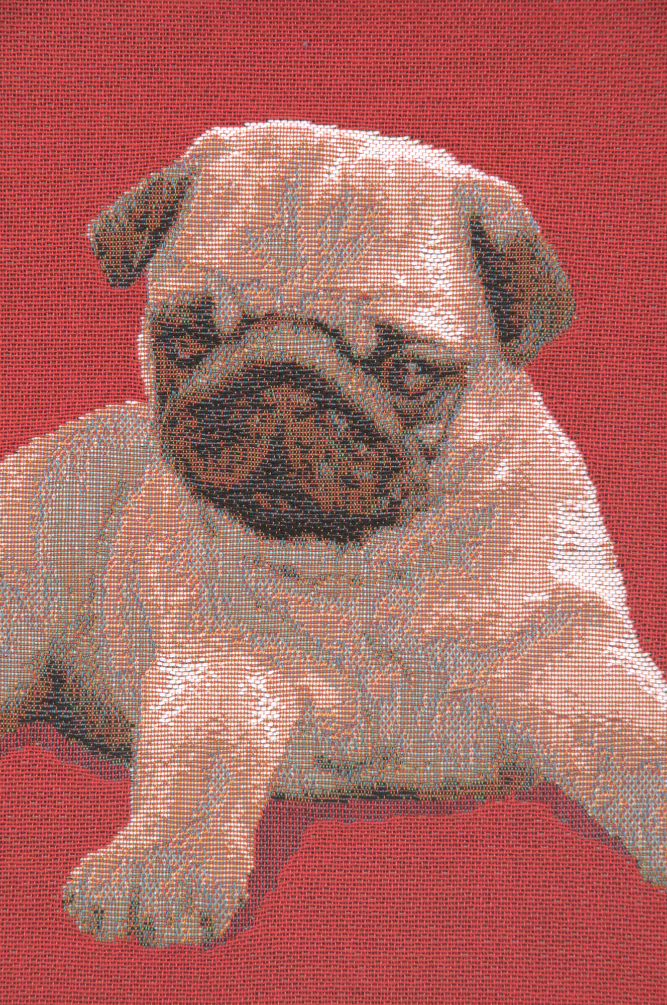 Thomas Theodor Heine Puppy Pug Red Tapestry Pillow Cover 14x14 Inch Cotton Jacquard Woven Cushion Cover