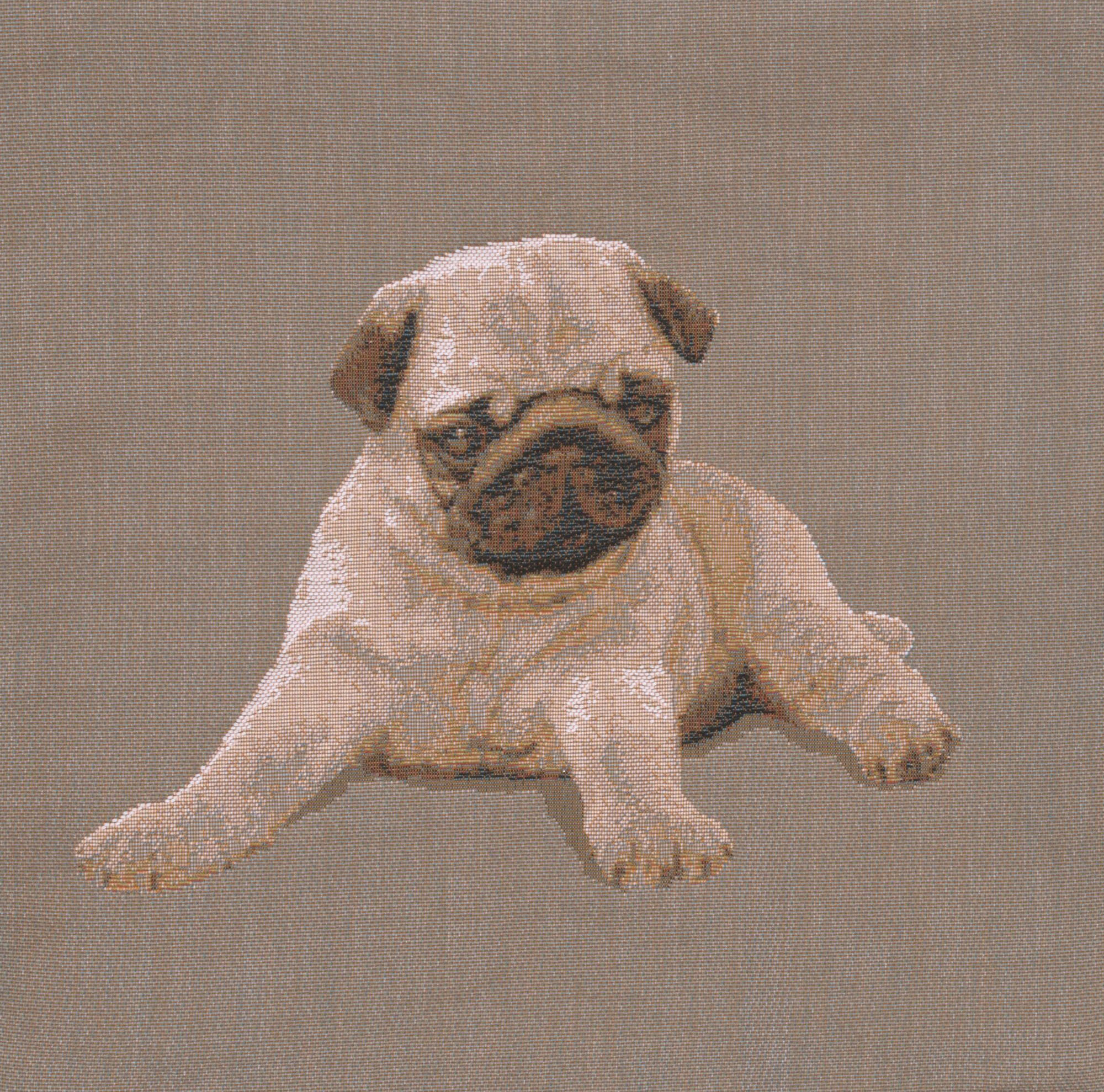 Thomas Theodor Heine Puppy Pug Grey Tapestry Pillow Cover 14x14 Inch Cotton Jacquard Woven Cushion Cover