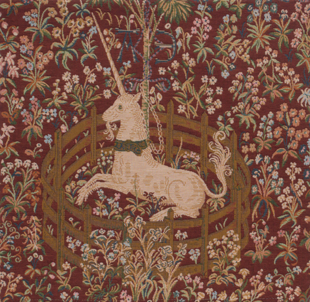Medieval Licorne Captive in Red I Tapestry Pillow Cover 18x18 Inch Cotton Jacquard Woven Cushion Cover