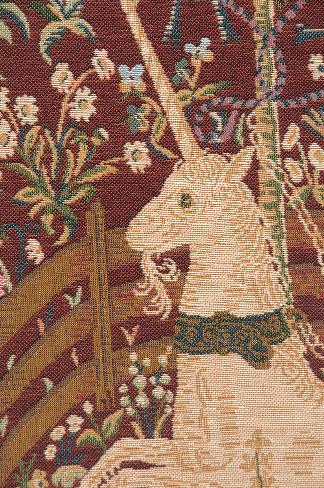 Medieval Licorne Captive in Red I Tapestry Pillow Cover 18x18 Inch Cotton Jacquard Woven Cushion Cover