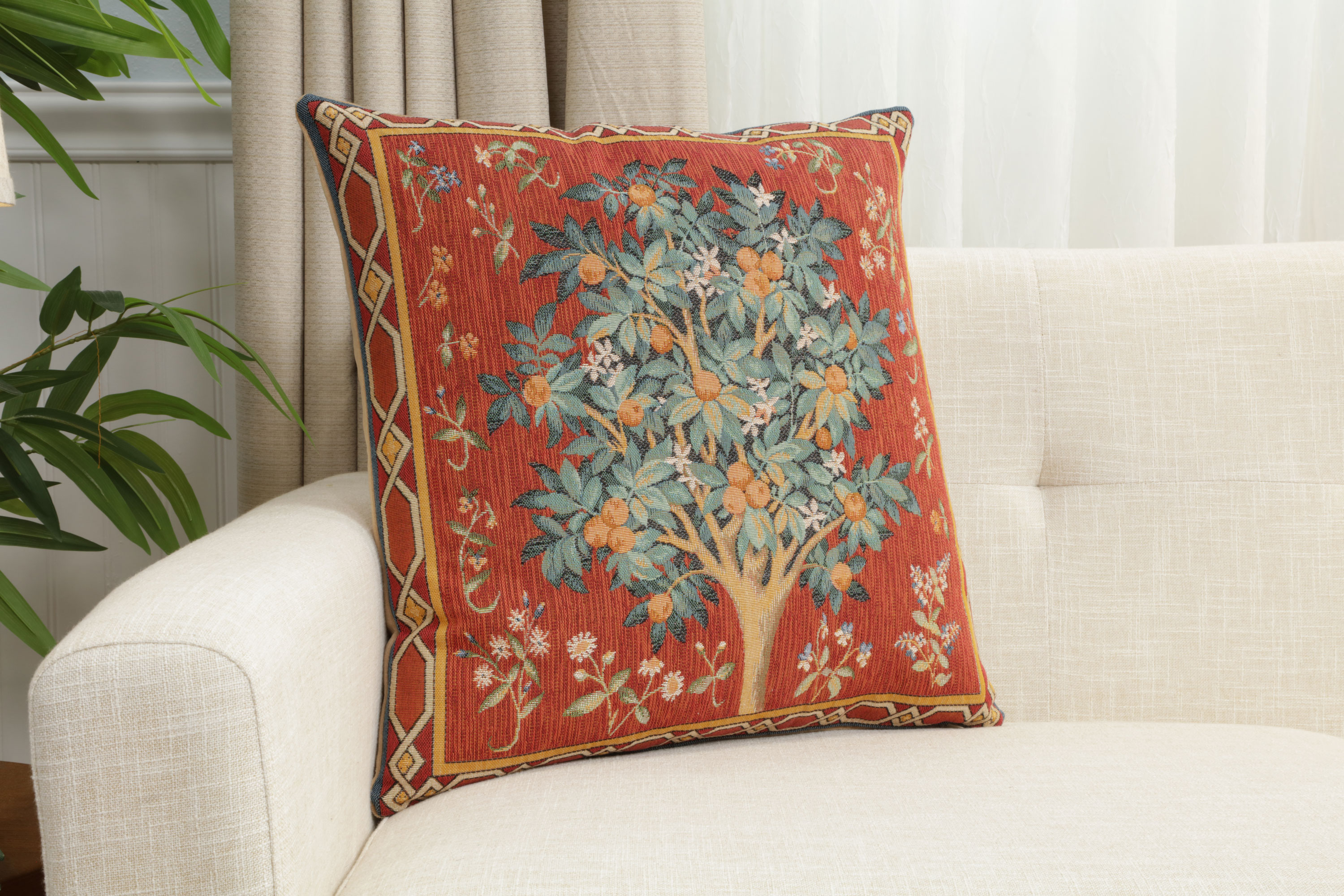 William Morris Orange Tree Large Tapestry Pillow Cover 19x19 Inch Cotton Jacquard Woven Cushion Cover